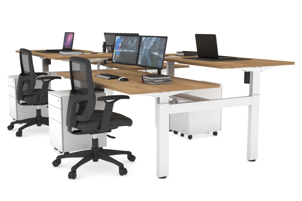 Adjustable 4-Person H Bench Workstation - White Frame [1600L x 800W] - Perfect for Office, Classroom, or Collaborative Workspace