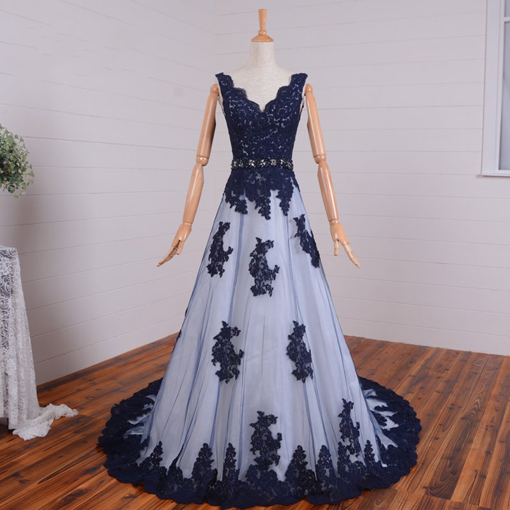Kivary® Elegant V-Neck A-Line White Corset Lace Beaded Long Formal Prom Evening Dress for Women - Perfect for Weddings, Galas & Special Occasions