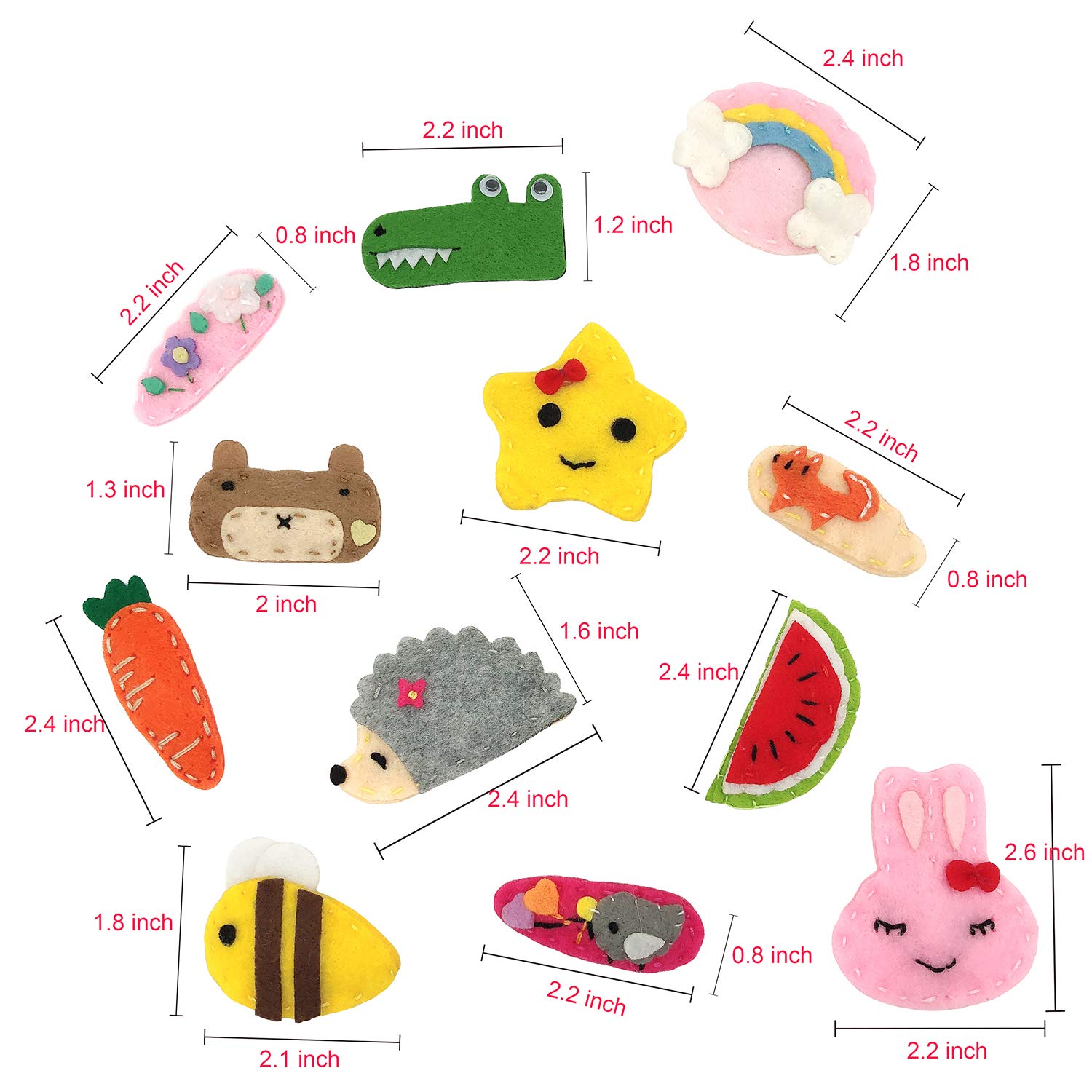 Elesa Miracle 12-Piece Baby Girl Hair Clips Set - Cute Animal Pattern Felt Snap Barrettes & Hair Bows for Toddlers & Kids - Perfect for School, Parties & Daily Outfits