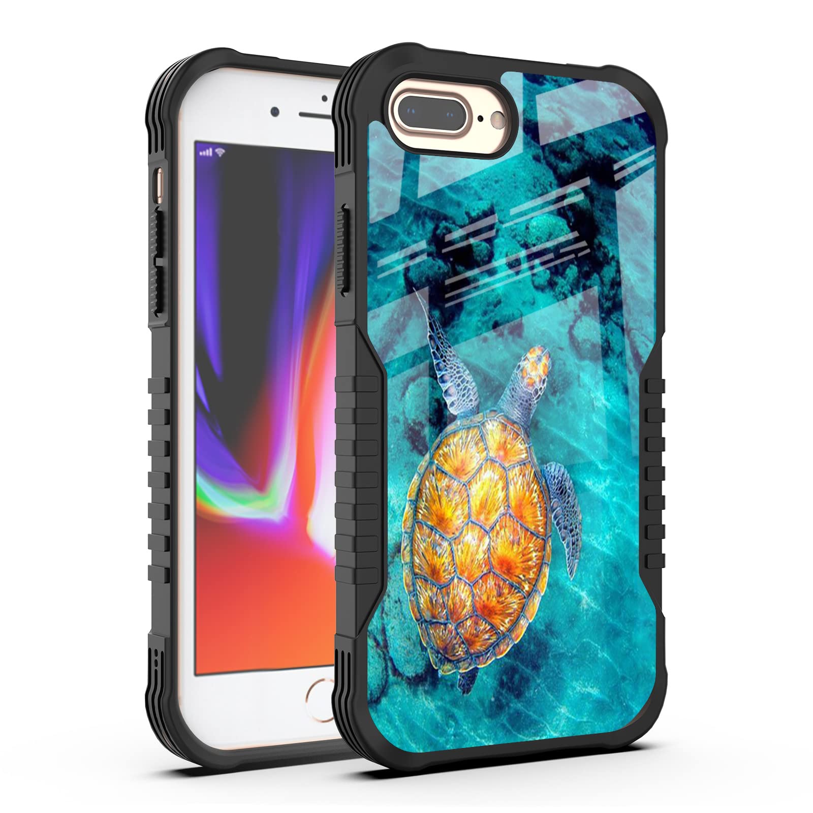 Premium Shockproof iPhone 8 Plus/7 Plus Case - Cute Sea Turtle Design with PC Back & Soft TPU Bumper | Full Body Protection for Drops & Scratches | Perfect for Outdoor Activities, Travel & Daily Use