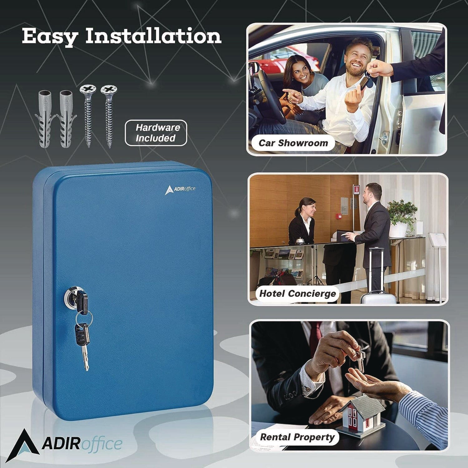 AdirOffice 48-Key Steel Secure Key Cabinet with Key Lock - Stainless Steel 304 Key Storage Box (7.1