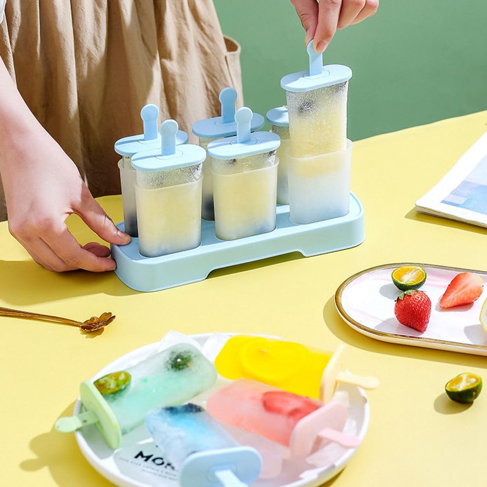 6-Piece BPA-Free Popsicle Molds Set - Easy Release Ice Pop Maker for Homemade Ice Cream & Frozen Treats - Perfect for Summer Snacks, Kids Parties & Healthy Desserts (Blue)