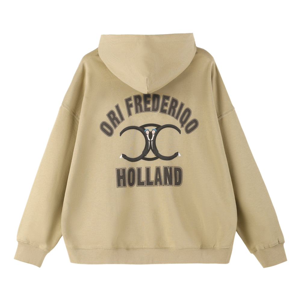 ORI FREDERIQO Men's Hooded Sweatshirt - Khaki Pullover Hoodie for Casual Wear, Street Style & Outdoor Activities