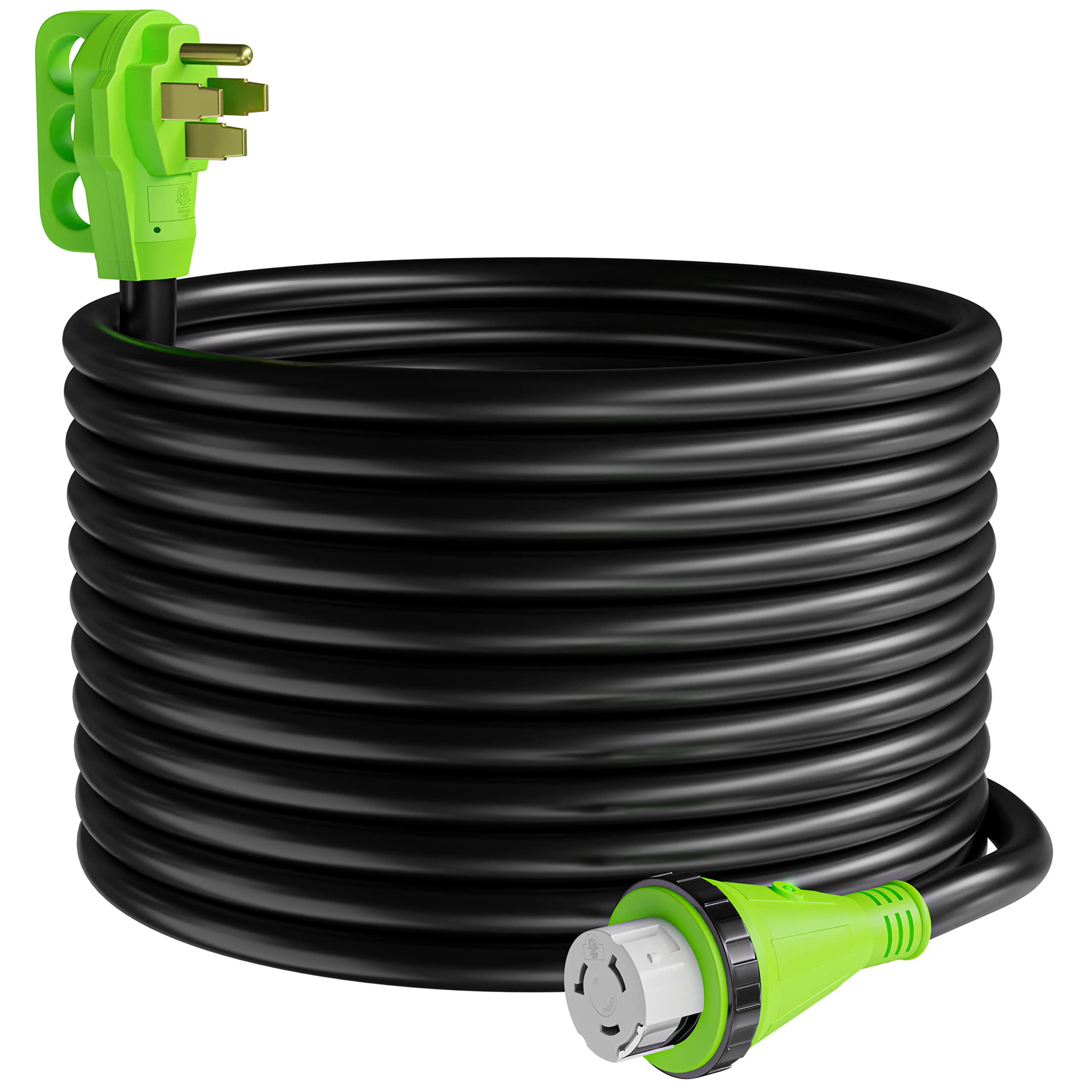 50 Amp 50-Foot Heavy Duty Extension Cord with 50 AMP Male Standard & Female Locking Adapter - Perfect for RV, Camper, Marine, and Outdoor Power Supply