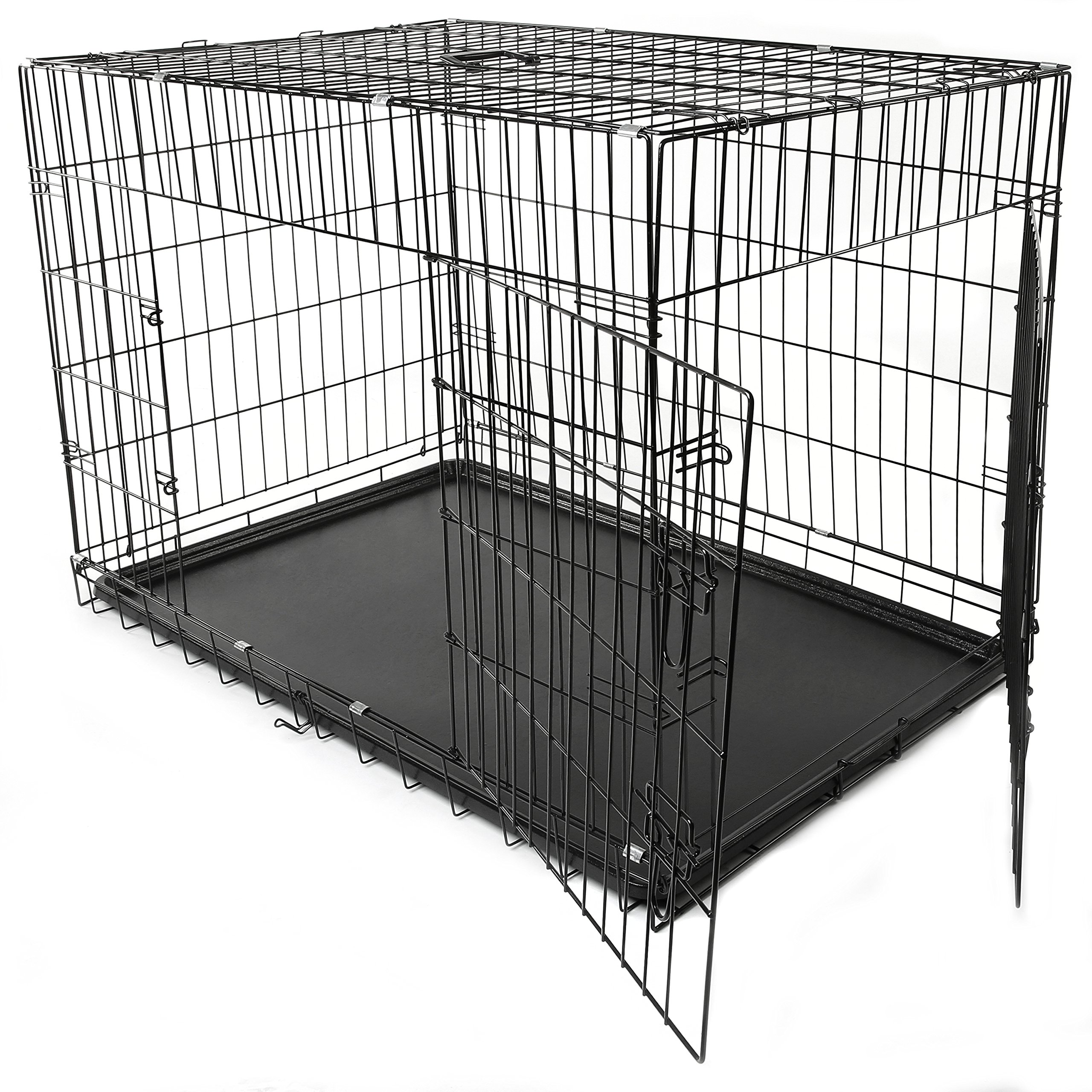 TRESKO 107 x 71 x 77cm Foldable Dog Crate with 2 Doors, Removable Tray & Wire Mesh - Portable Pet Carrier for Car Travel, Home Training & Outdoor Adventures