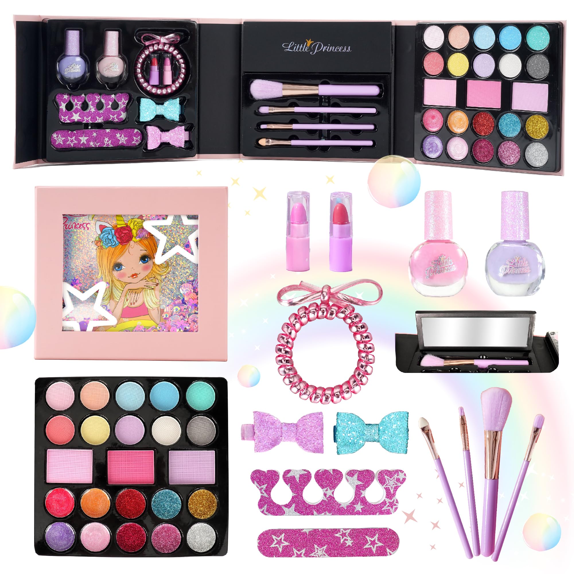 Washable Kids Play Makeup Set for Girls Ages 5-12 - Non Toxic Toy Makeup Kit with Mirror & Fold Out Design (Pink) - Perfect for Birthday Gifts, Pretend Play, Dress Up & Role Playing Games