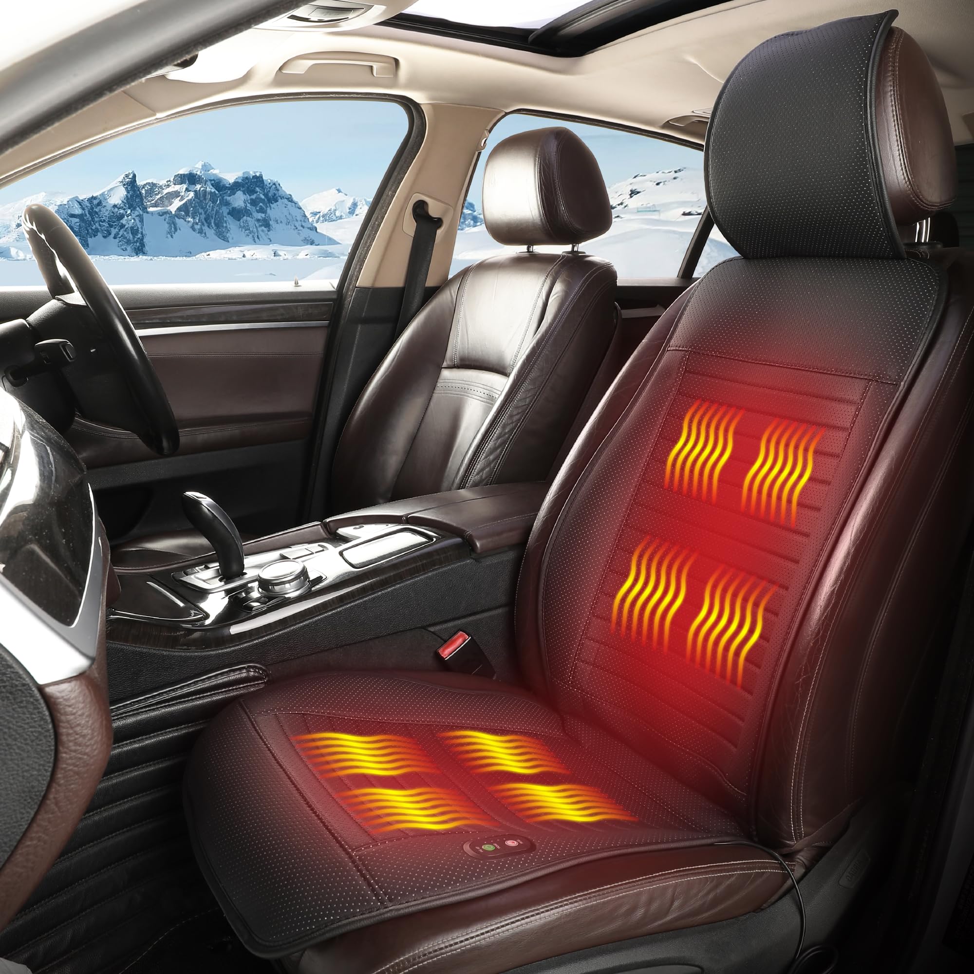 Premium Winter Car Seat Cushion with Full Back Support - Universal Fit for Cars, Trucks & SUVs - Cold Weather Comfort Accessory for Commuting & Road Trips - Black