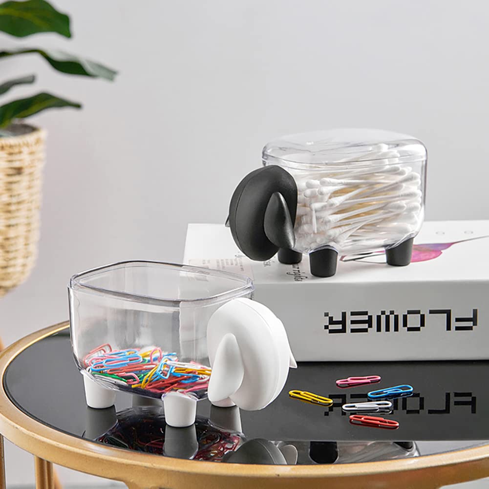 Q-Tip Holder Dispenser with Cover - Waterproof Cotton Swab Organizer Container for Bathroom Vanity Storage | Cute Black Cotton Ball & Floss Jar with Lid | Perfect for Makeup Counter, Spa Essentials, and Travel Toiletry Organization