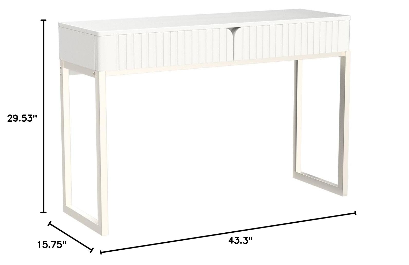 White Vanity Desk with 2 Drawers - Modern Silver & White Home Office Desk, Glossy Makeup Table with Wood Top & Metal Legs - Perfect for Writing, Computer Work & Standing Desk Setup in Bedroom or Office