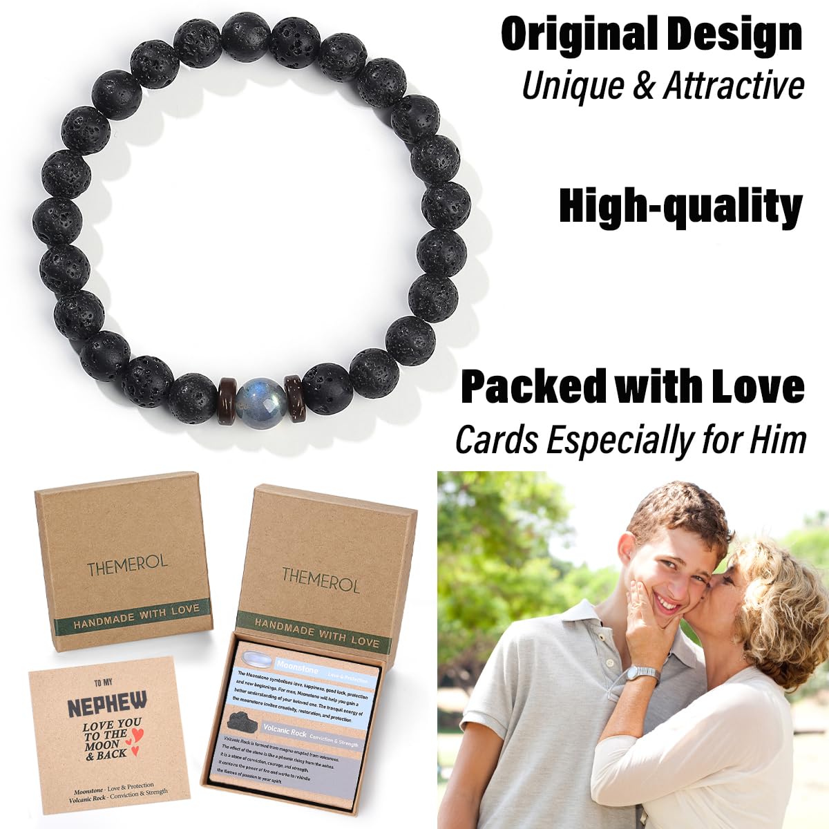 Personalized Bead Bracelet for Nephew - Thoughtful Graduation, Christmas, Valentine's, Father's Day & Easter Gift from Aunt/Uncle | Unique Aunt-Nephew Keepsake for Special Occasions | Perfect Stocking Stuffer & Meaningful Present for Celebrations