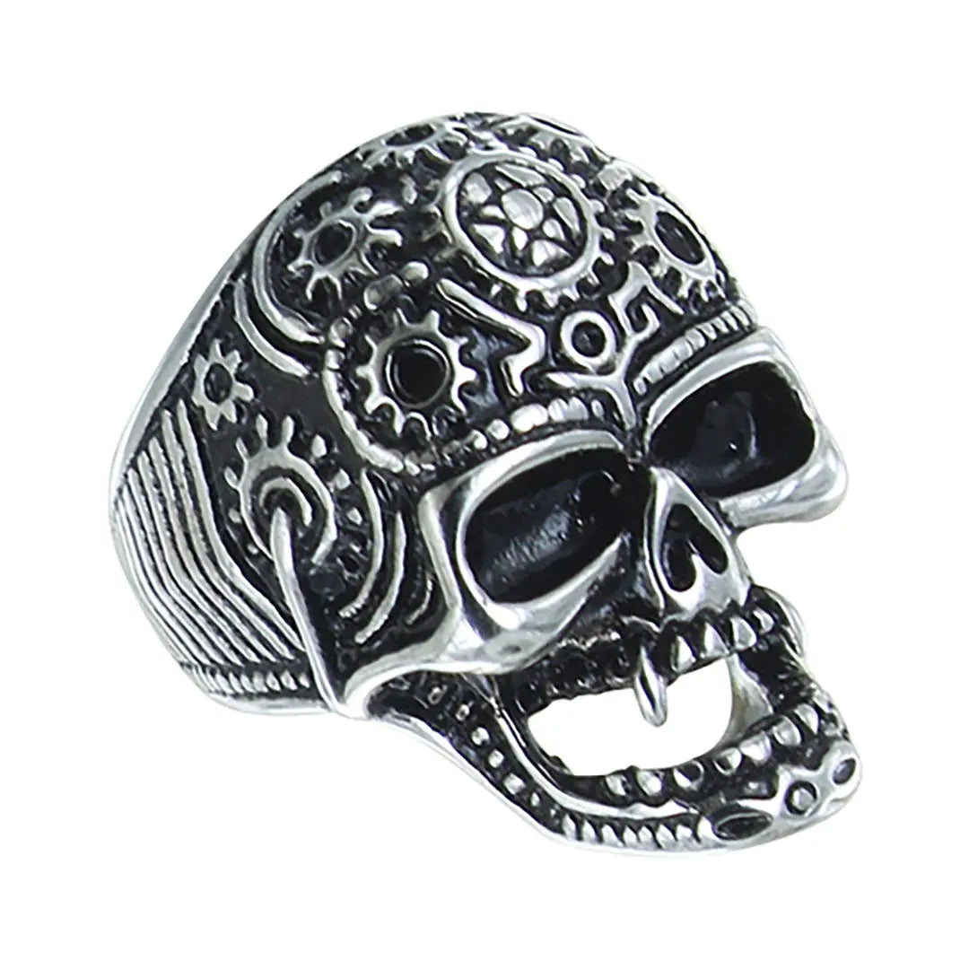 GoSteel Men's Gearhead Skull Ring - Stainless Steel Gothic Punk Jewelry for Bikers & Rock Fans - Perfect for Motorcycle Rides, Concerts & Edgy Fashion
