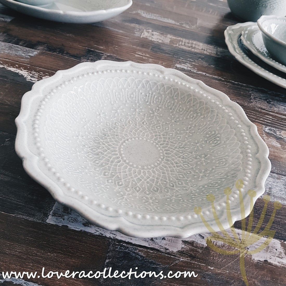 French Lace Dinnerware Set - Elegant Porcelain Plates & Bowls for Formal Dining, Wedding Reception & Holiday Table Setting (50% Off Limited Time Sale)