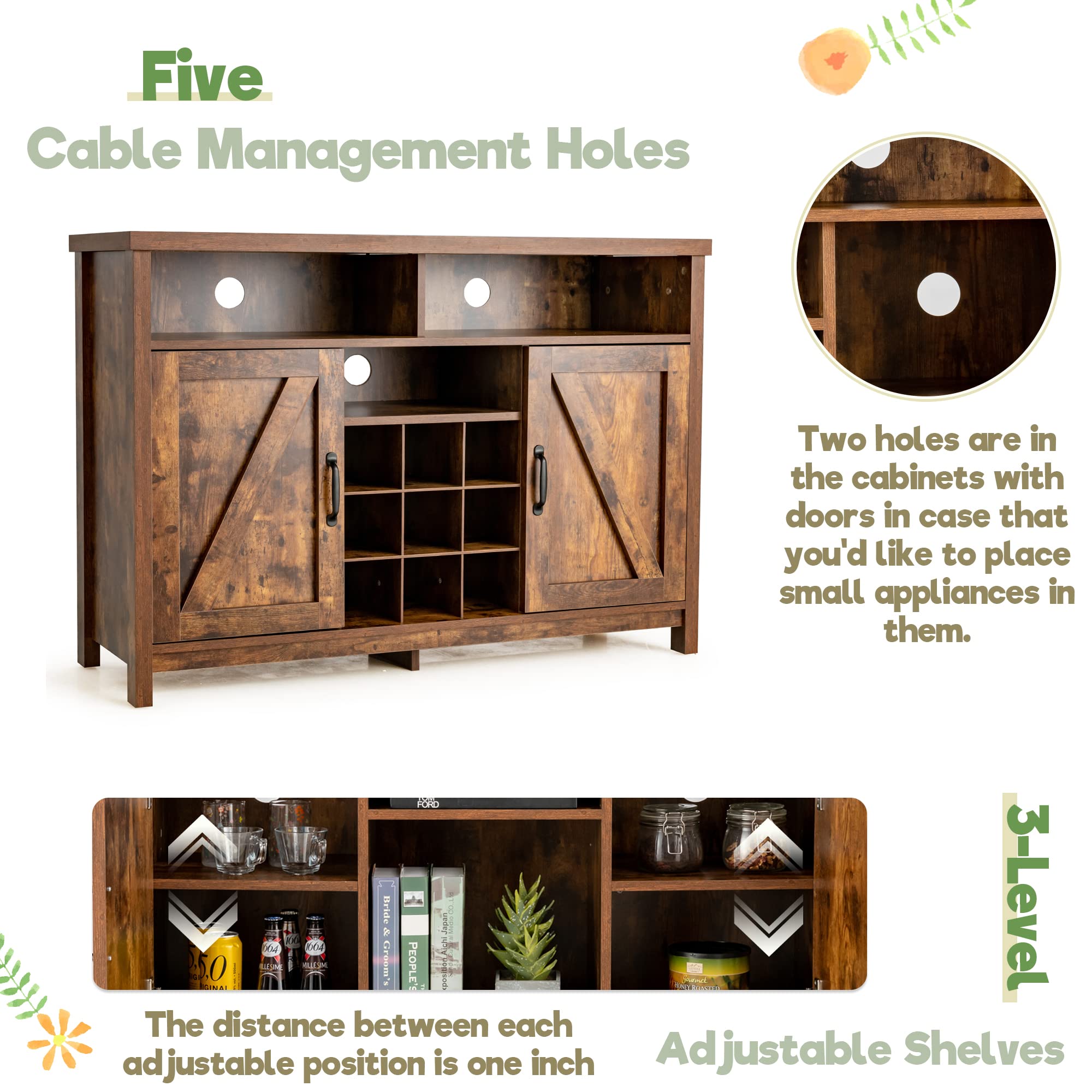 LOKO Industrial Buffet Cabinet with Storage - 45 x 16 x 31.5 Inches Kitchen Sideboard with Removable Wine Rack & Adjustable Shelves - Perfect for Dining Room, Living Room or Office Storage Organization
