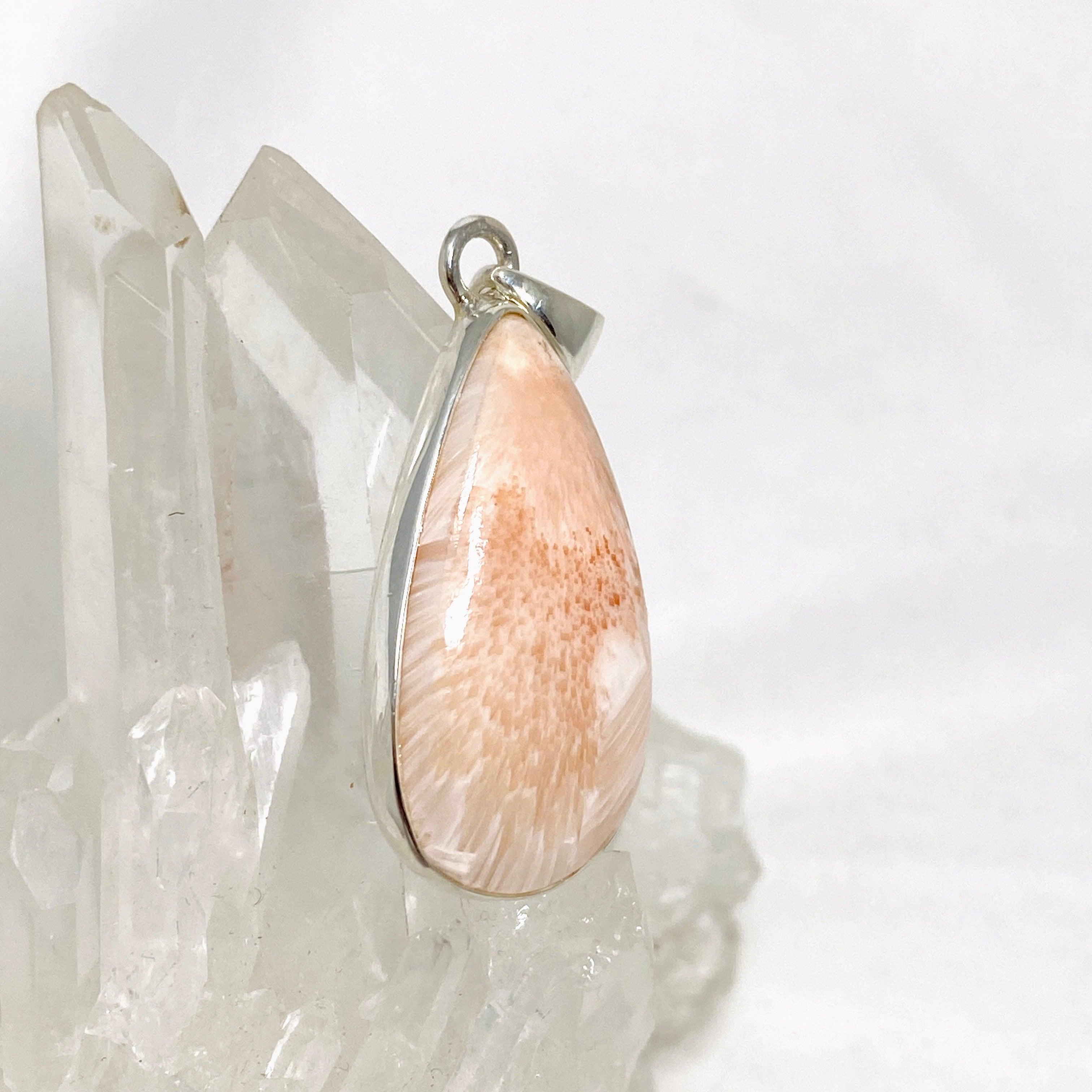 Natural Peach Scolecite Teardrop Pendant Necklace - Healing Crystal Jewelry for Women - Perfect for Meditation, Energy Balancing & Spiritual Gifts