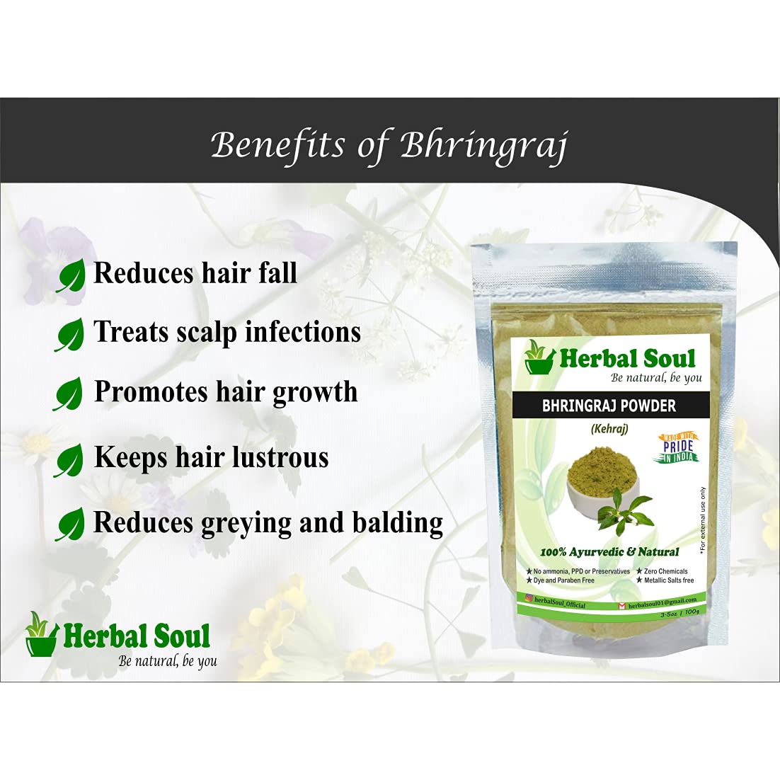 Organic Herbal Powder Combo - Rose, Orange Peel & Bhringraj (300g) for Hair Growth & Skin Care | Natural Ayurvedic Beauty Treatment for DIY Face Masks & Hair Packs