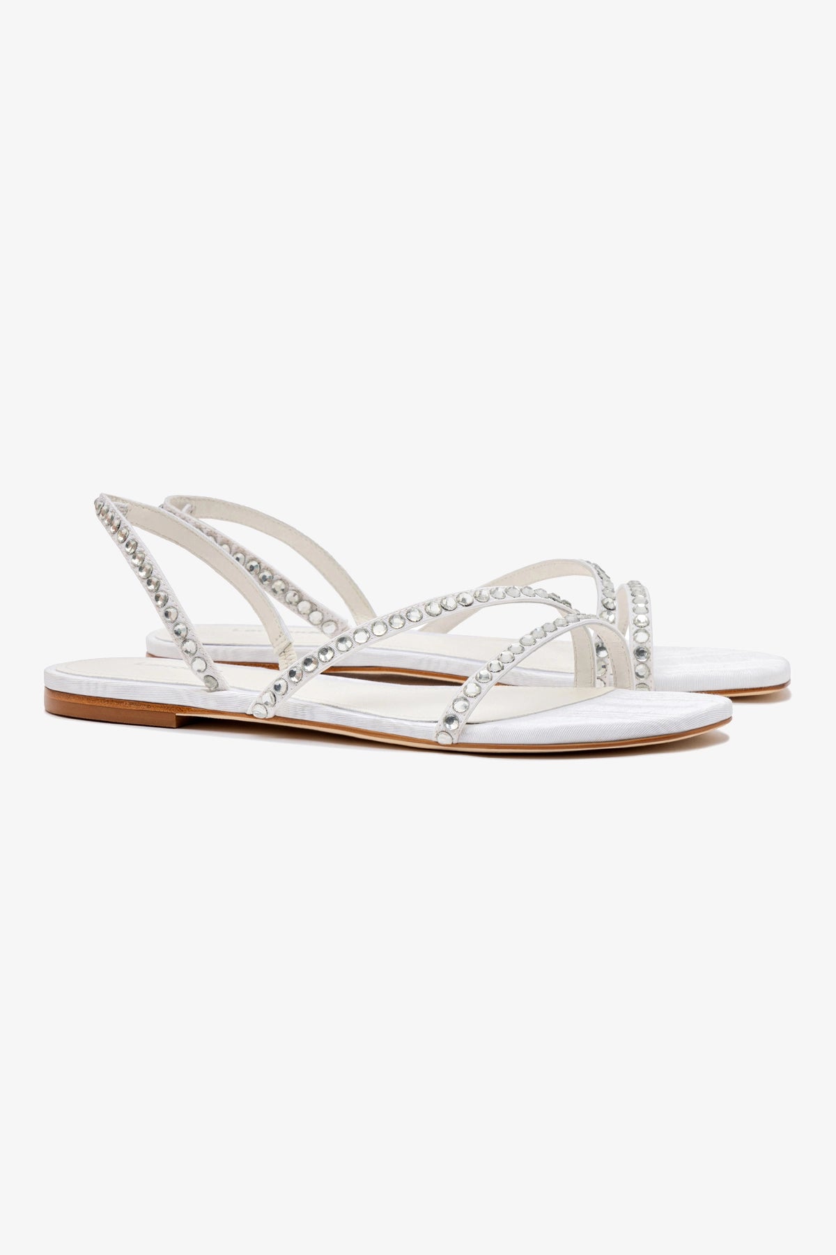 Vicky Women's Flat Sandals - White Fabric with Crystal Accents | Comfortable Summer Sandals for Beach, Vacation & Casual Outings