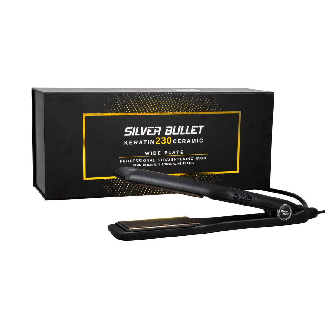 Silver Bullet Keratin 230 Ceramic Tourmaline Wide Plate Hair Straightener - 37mm Professional Flat Iron for Smooth, Shiny & Frizz-Free Hair - Perfect for Home Use & Salon Styling
