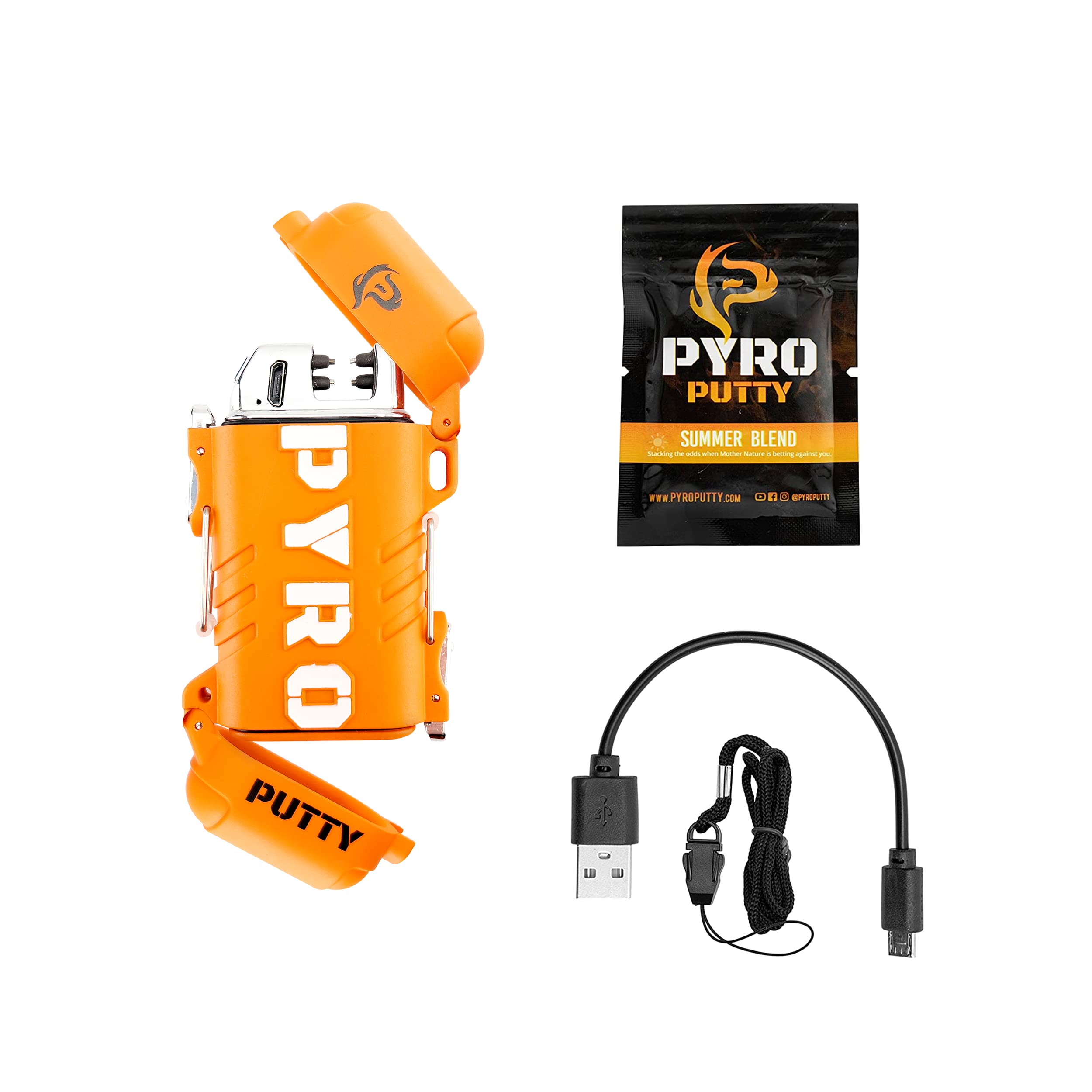 Pyro Putty Stow and Go Rechargeable ARC Lighter: Waterproof Fire Starter for Survival, Backpacking, and Outdoor Adventures - Includes Single Use Summer Putty for Camping, Hiking, and Emergency Preparedness