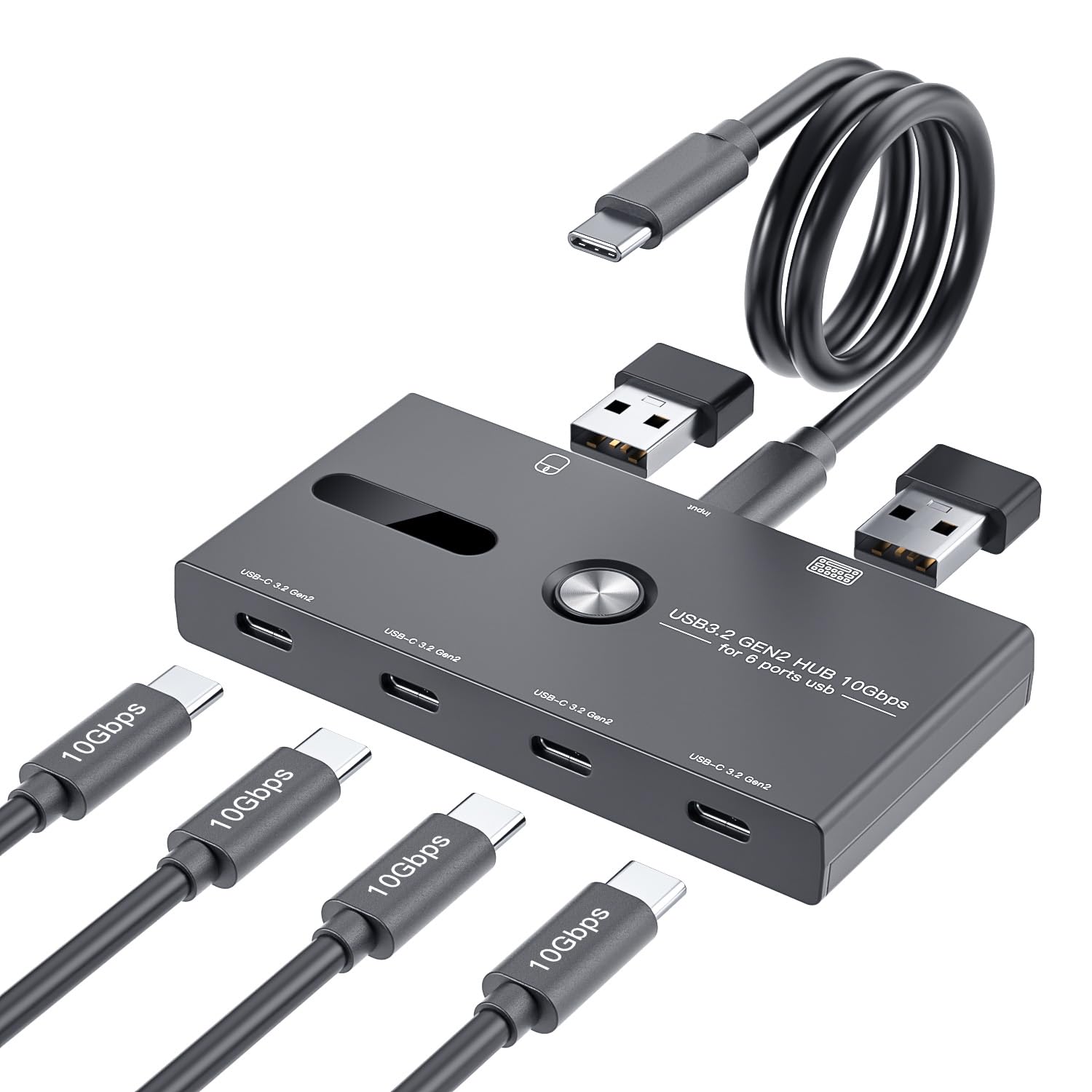 10Gbps USB C Hub 6-in-1 Adapter for MacBook, Laptop, PC - Fast Data Transfer