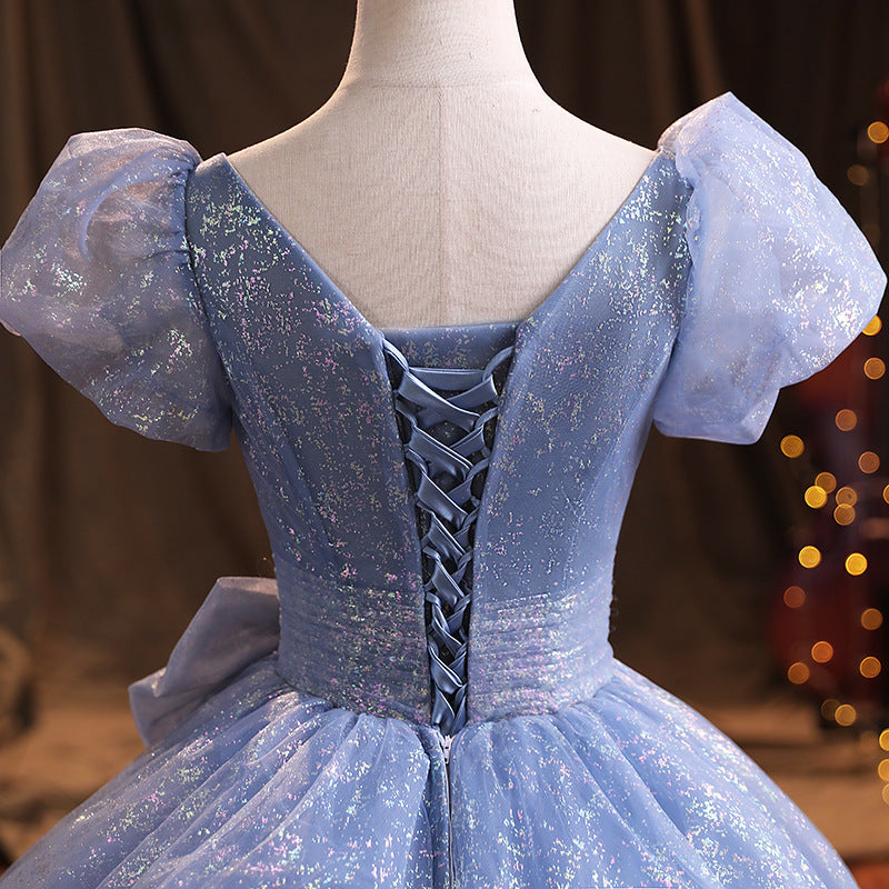 Elegant Blue Birthday Party Gown with Bow Tie - Long Formal Prom Dress for Women - Perfect for Special Occasions, Evening Events & Homecoming Dances