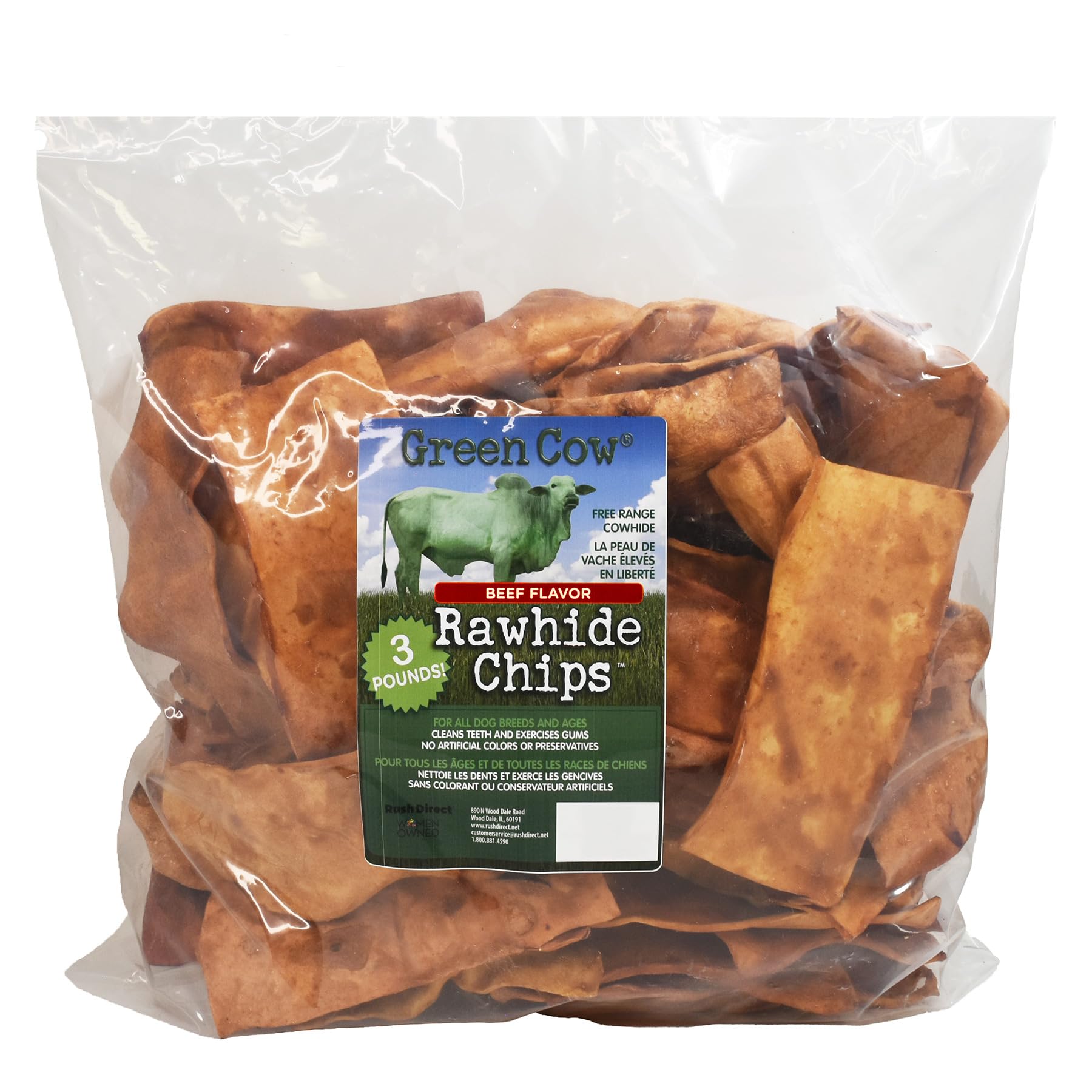 Premium Large Dog Rawhide Chews - 3-Pound Bag Beef Flavor Chips - Durable Rawhide Bones for Aggressive Chewers - Ideal for Large Breed Dogs - Perfect for Training, Teething Relief, and Long-Lasting Chewing Fun
