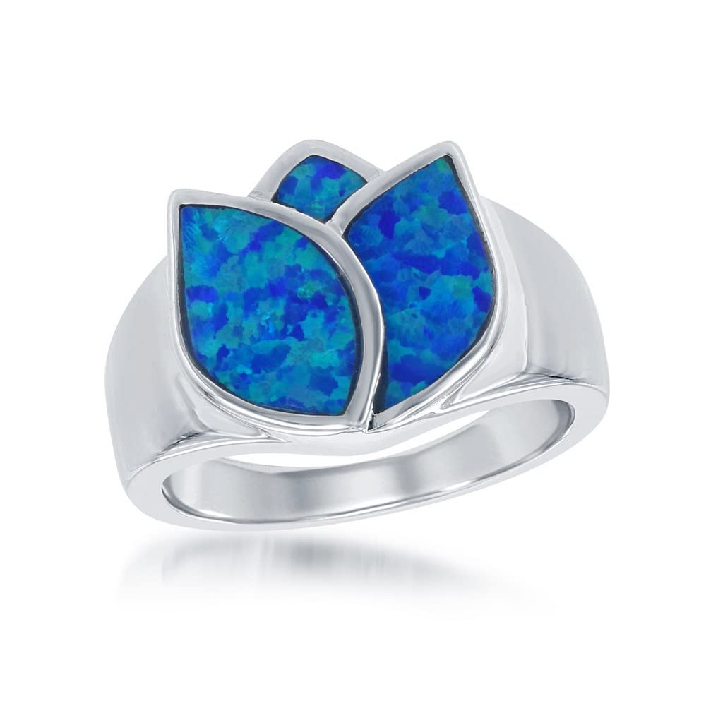 925 Sterling Silver Blue Inlay Opal Rose Band Ring for Women | Dainty Stackable Wedding Promise Ring | Perfect for Anniversary, Valentine's Gift & Everyday Wear