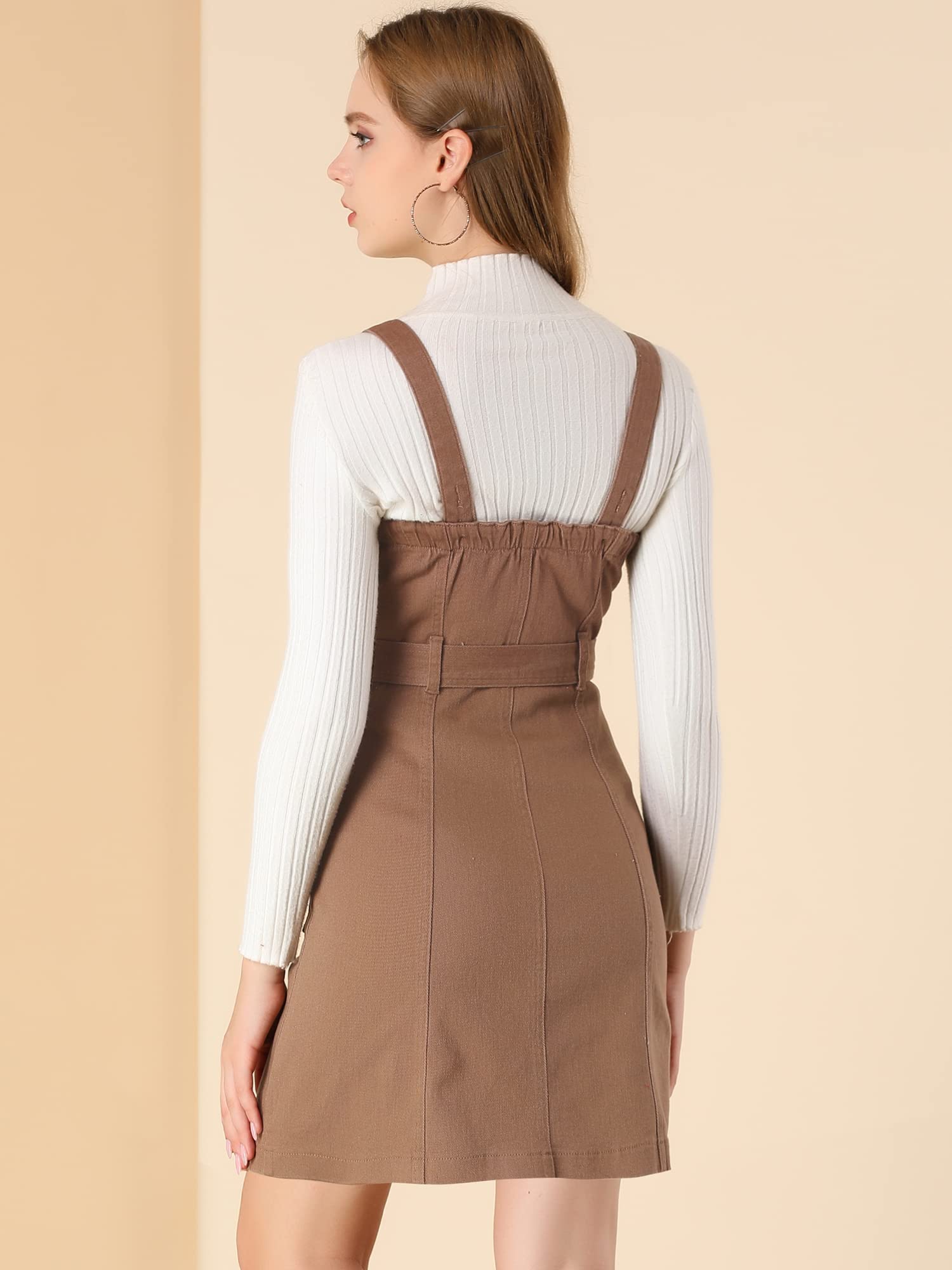Allegra K Women's Classic Denim Pinafore Dress with Adjustable Straps - Casual Vintage Overalls for Everyday Wear, Date Night & Spring Outfits