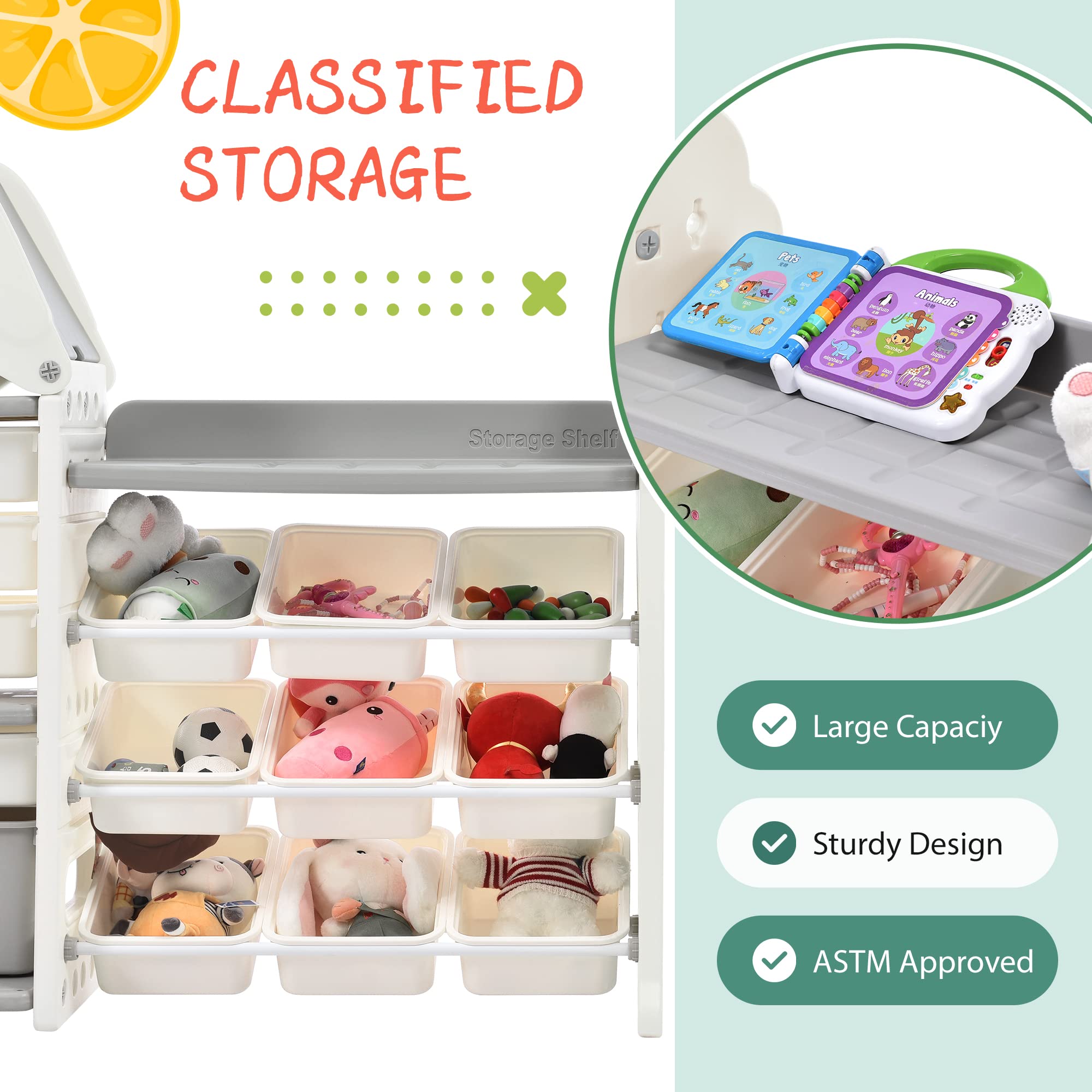 Merax 14-Bin Kids Toy Storage Organizer with Tree Roof - White Toy Box for Boys & Girls Bedroom, Playroom, Living Room | Perfect for Organizing Toys, Books & Games in Children's Rooms & Play Areas