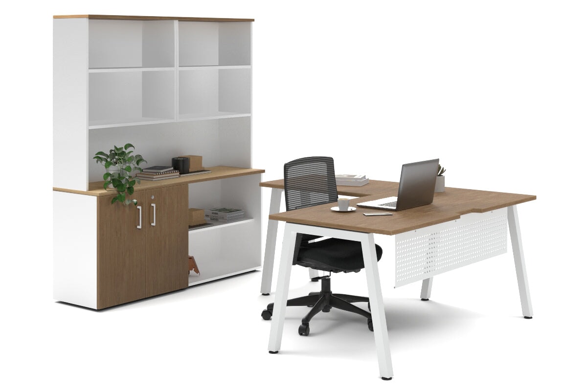 L-Shaped Executive Desk with Quadro A Legs in White - 1600L x 1800W with Cable Management Scallop - Perfect for Home Office, Corporate Workspace & Modern Workstations