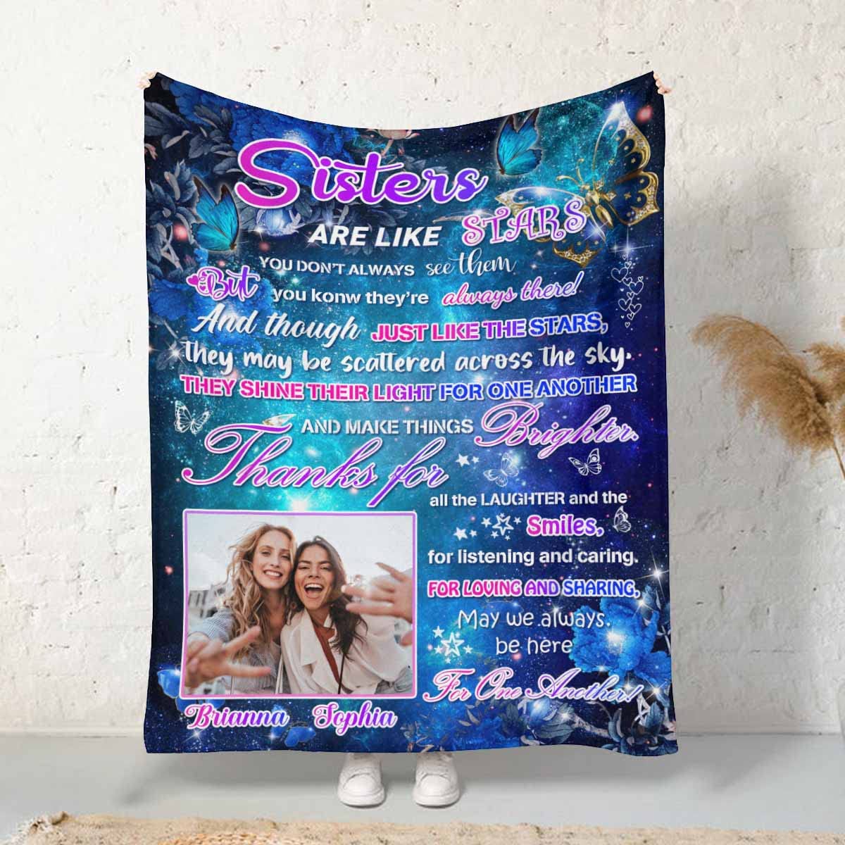 Personalized BFF Blanket for Sisters - Custom Photo Throw 30x40 Inch | Unique Friendship Gift for Girls & Teens | Bestie Keepsake for Bedroom & Dorm