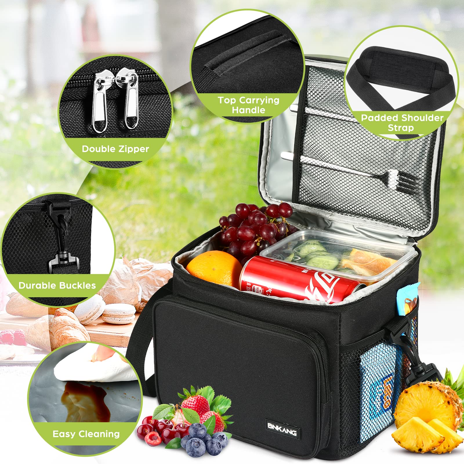Insulated Lunch Bag for Men & Women - Reusable Leakproof Cooler Lunch Box with Adjustable Shoulder Strap (Black) | Perfect for Work, School, Picnics & Outdoor Activities