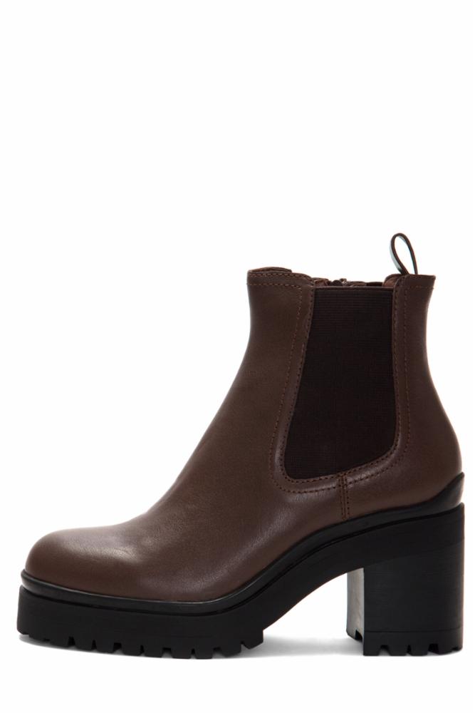 Jeffrey Campbell Women's Escob Brown Leather Ankle Boots - Stylish & Comfortable Booties for Fall/Winter Fashion, Office Wear & Night Out