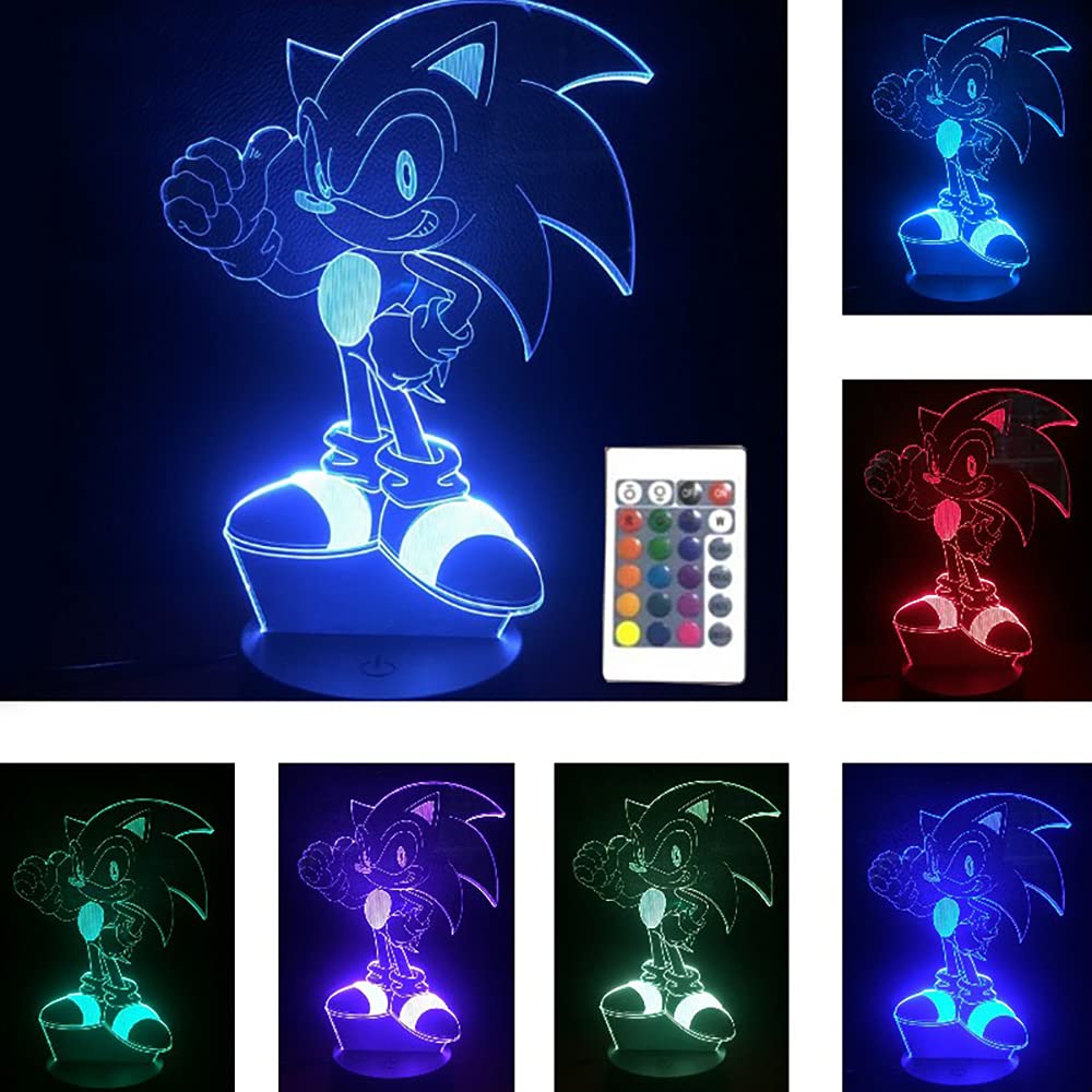 LOUHH 3D Sonic The Hedgehog Night Light - 16 Color Changing LED Kids Bedroom Decoration with Remote Control, Sonic Toys for Boys, Perfect Gift for Birthday and Bedtime Reading