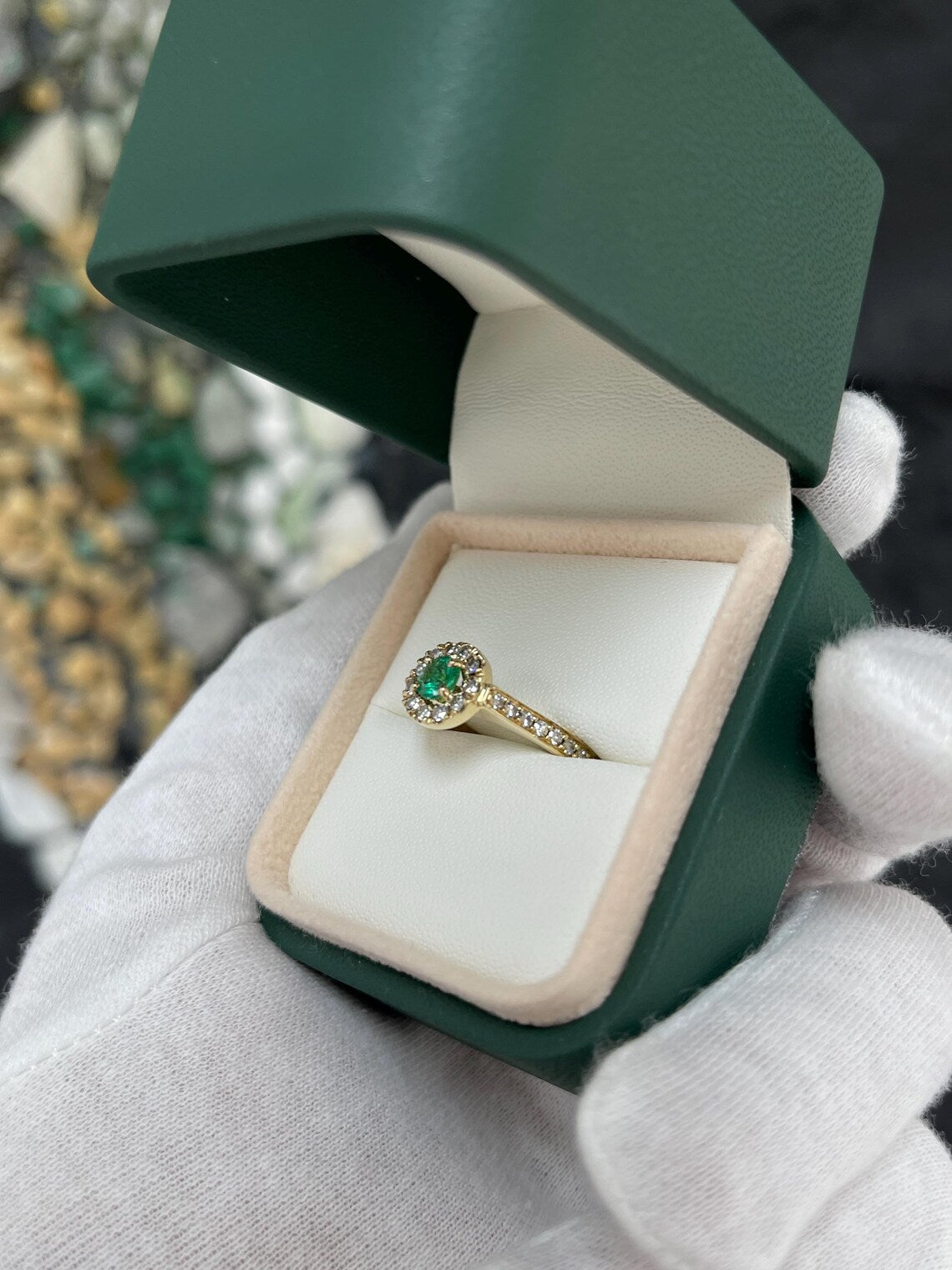 0.75 Carat Round Emerald Cut Diamond Halo Engagement Ring for Women - Elegant Wedding, Proposal & Anniversary Jewelry Gift