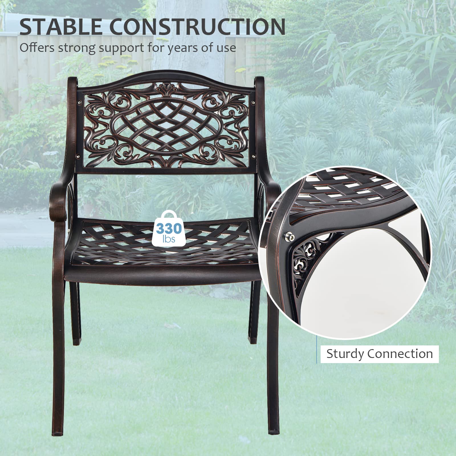 Giantex 4-Piece Patio Dining Set - Cast Aluminum Bistro Chairs with Armrests, Adjustable Feet & All-Weather Design - Outdoor Garden, Deck, Backyard & Poolside Furniture for Relaxing & Entertaining