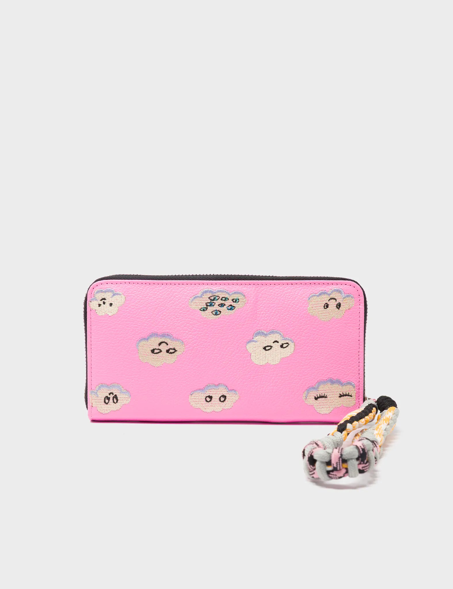 Francis Bubblegum Pink Leather Wallet with Happy Clouds Embroidery - Stylish & Durable Women's Wallet for Everyday Use, Travel & Gift Giving
