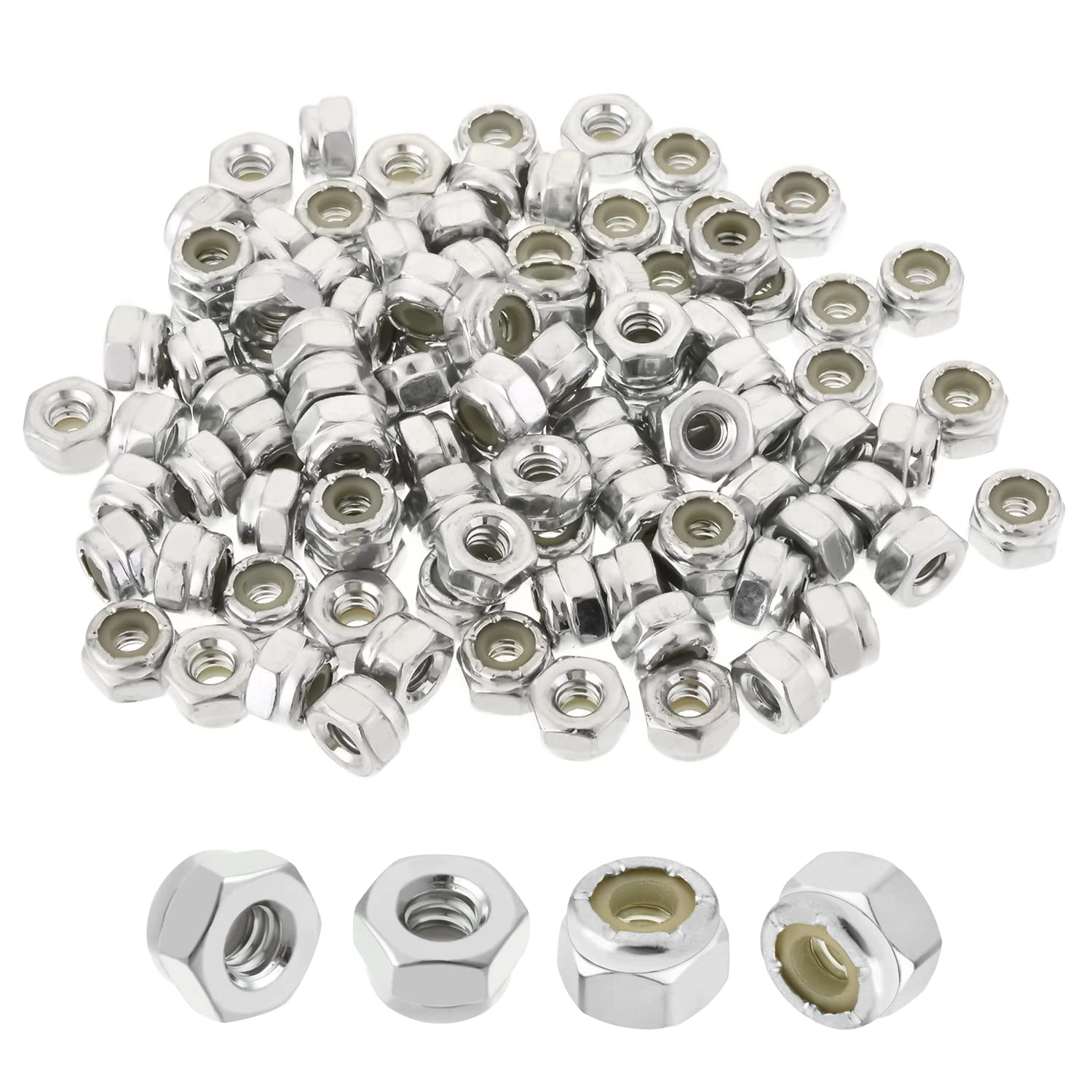 MroMax 10#-24 Nylon Insert Hex Lock Nuts, 100pcs - Carbon Steel Hex Drive Fasteners for Bolted Joints | Industrial & Construction Use | Secure Hardware for Machinery, Automotive, and DIY Projects