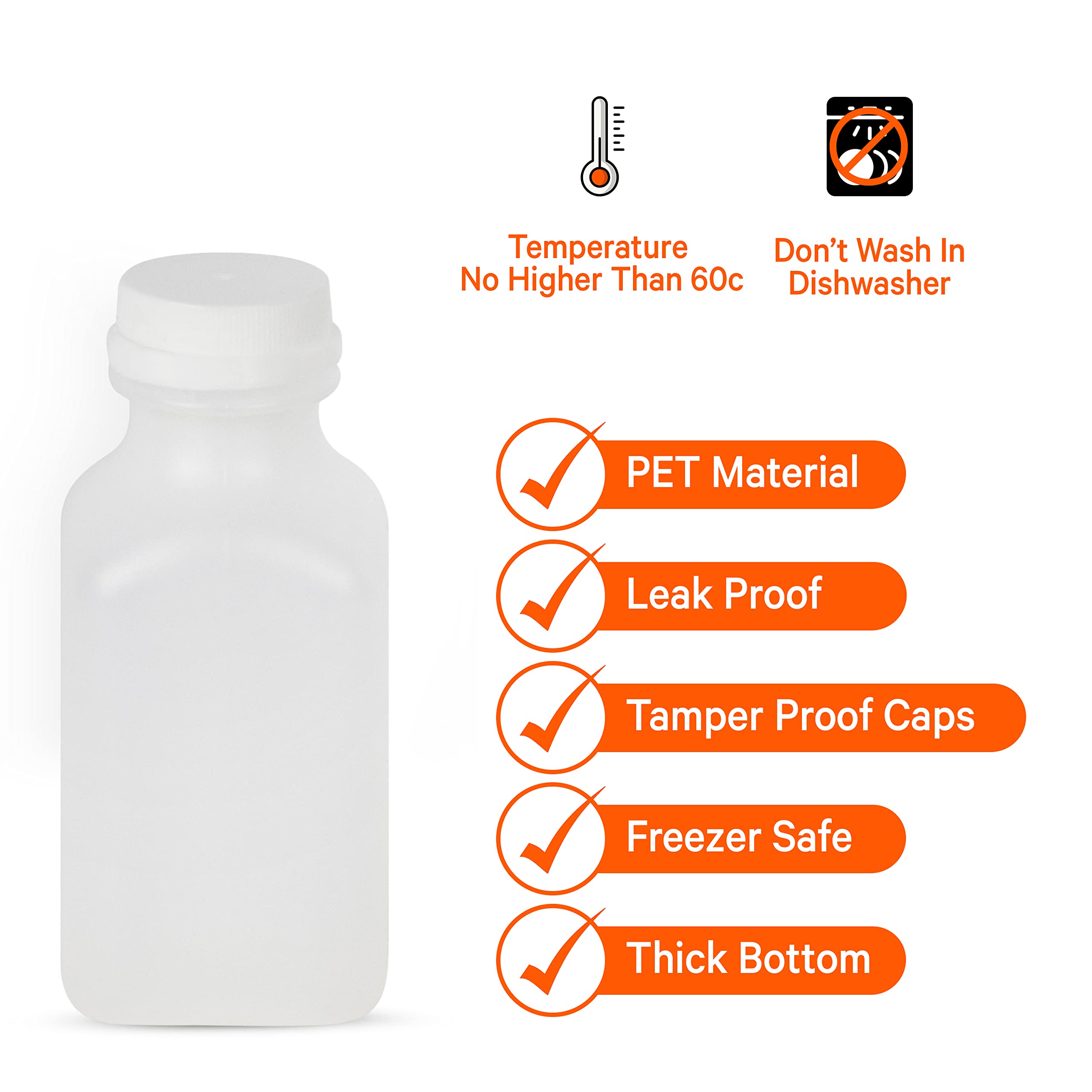 6-Pack 12 oz HDPE Plastic Juice Bottles with Leakproof Lids - Reusable Empty Beverage Containers for Water, Juice, Smoothies & Meal Prep - BPA-Free, Dishwasher Safe