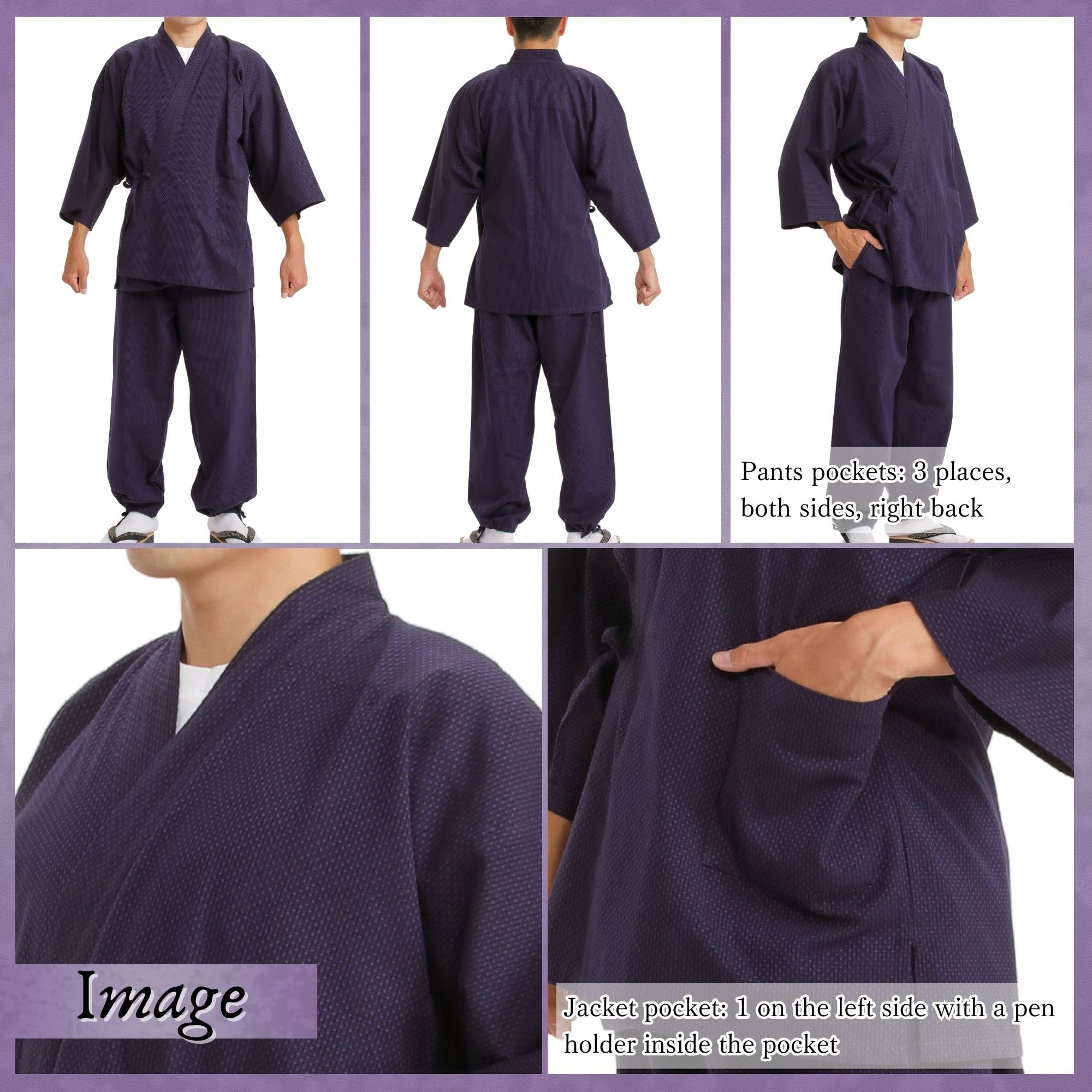 Japanese Men's Kimono Quilted Sashiko Samue - Traditional Comfort Wear for Home, Meditation & Relaxation