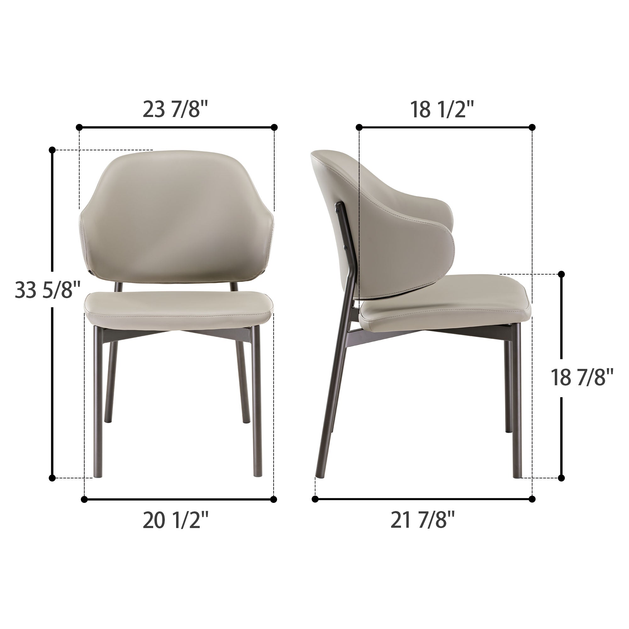 Luxury Upholstered Dining Chairs Set of 2 - Gray Fabric Side Chairs for Elegant Home Dining Room, Kitchen, or Office
