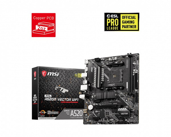 ASUS MAG A520M Vector WiFi AMD Socket AM4 mATX Gaming Motherboard - Perfect for PC Builds, Home Office & Esports Gaming