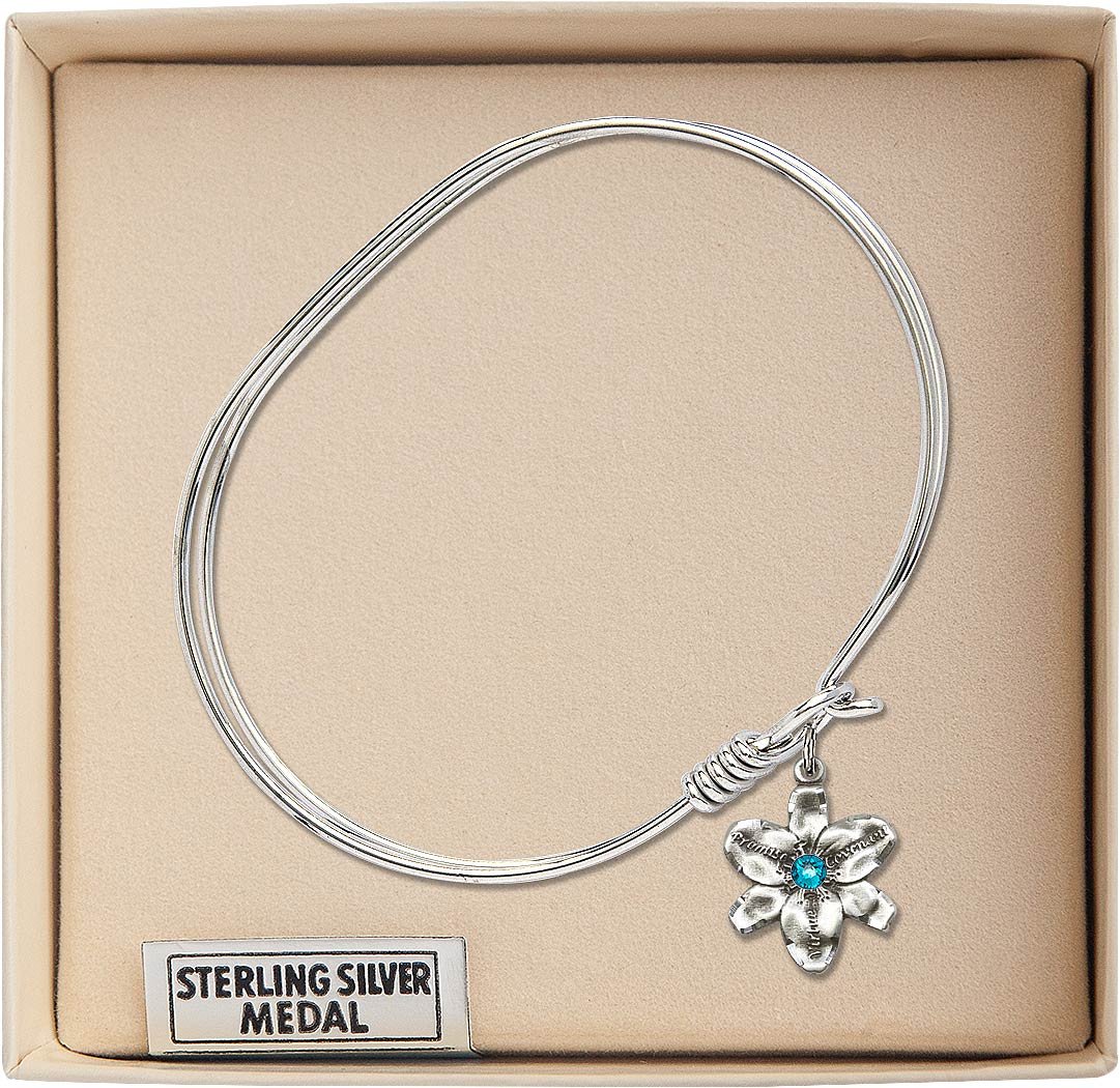 7 Inch Oval Eye Hook Bangle Bracelet with Chastity Medal Charm & December Blue Crystal - Elegant Jewelry for Women, Gift for Girlfriend, Wife, Christmas, Anniversary, or Special Occasions