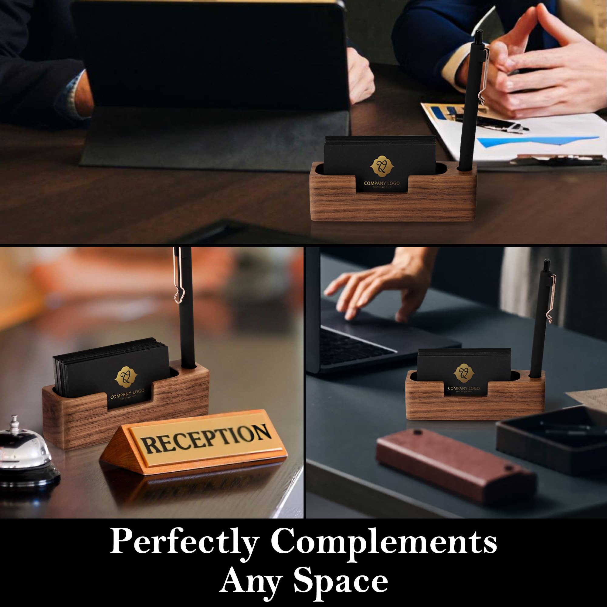 Premium Wooden Business Card Holder for Desk - Elegant Desktop Card Display Stand for Office & Professional Use | Perfect for Meetings, Networking Events & Reception Areas