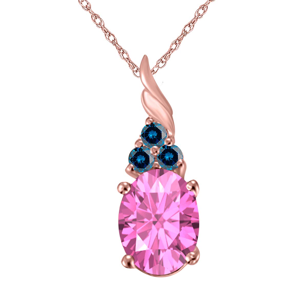 14K Rose, White & Yellow Gold Oval Pink Topaz & Blue Diamond Pendant Necklace (1.35 CTTW) - Elegant Jewelry Gift for Valentine's Day, Anniversary & Special Occasions | Perfect for Date Nights, Weddings & Romantic Celebrations