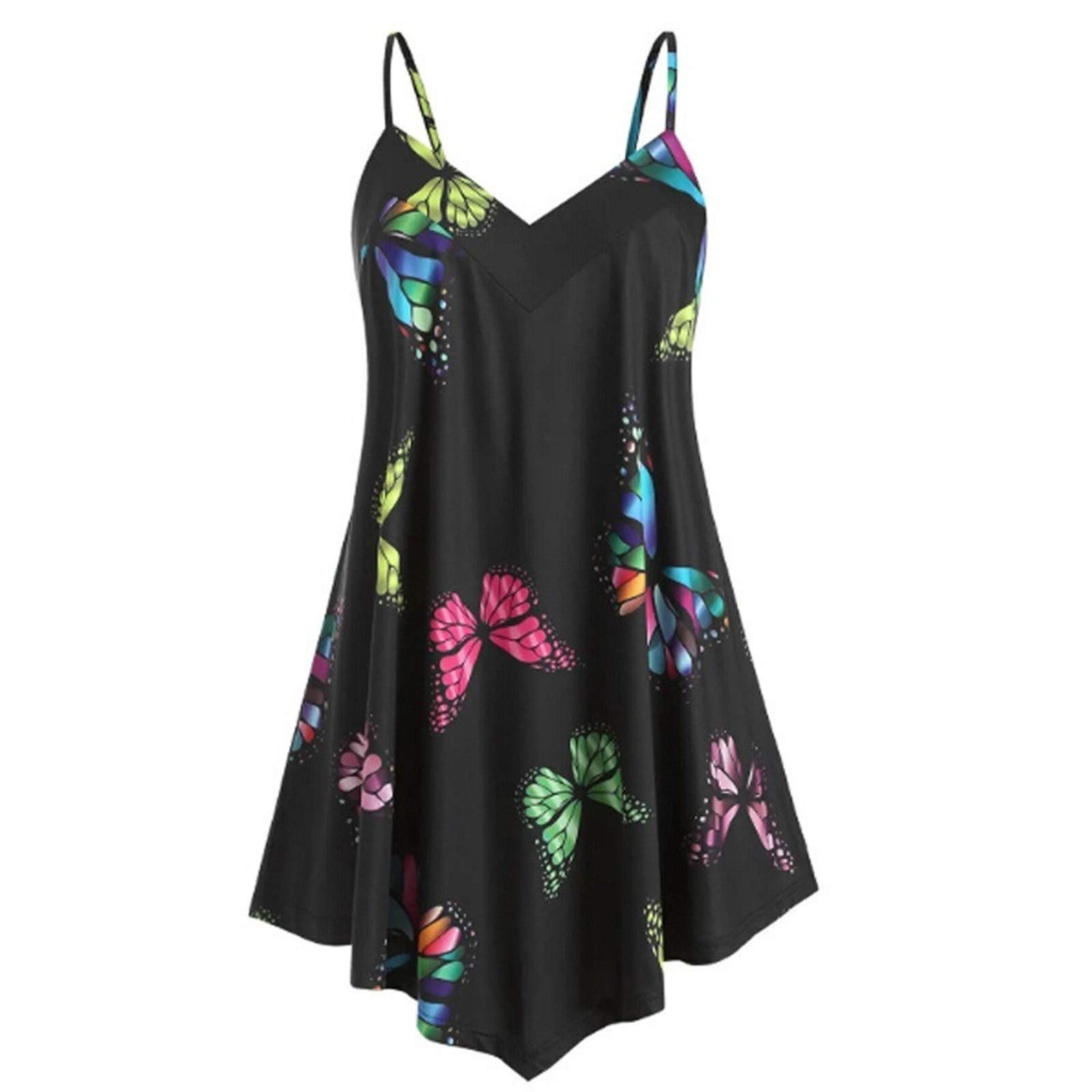 FFENYAN Women's Flowy Cami Top - Colorful Butterfly Print Spaghetti Strap Tank, Sleeveless Blouse for Summer, Lounge, Sleepwear & Pajamas - Lightweight & Comfortable Casual Wear