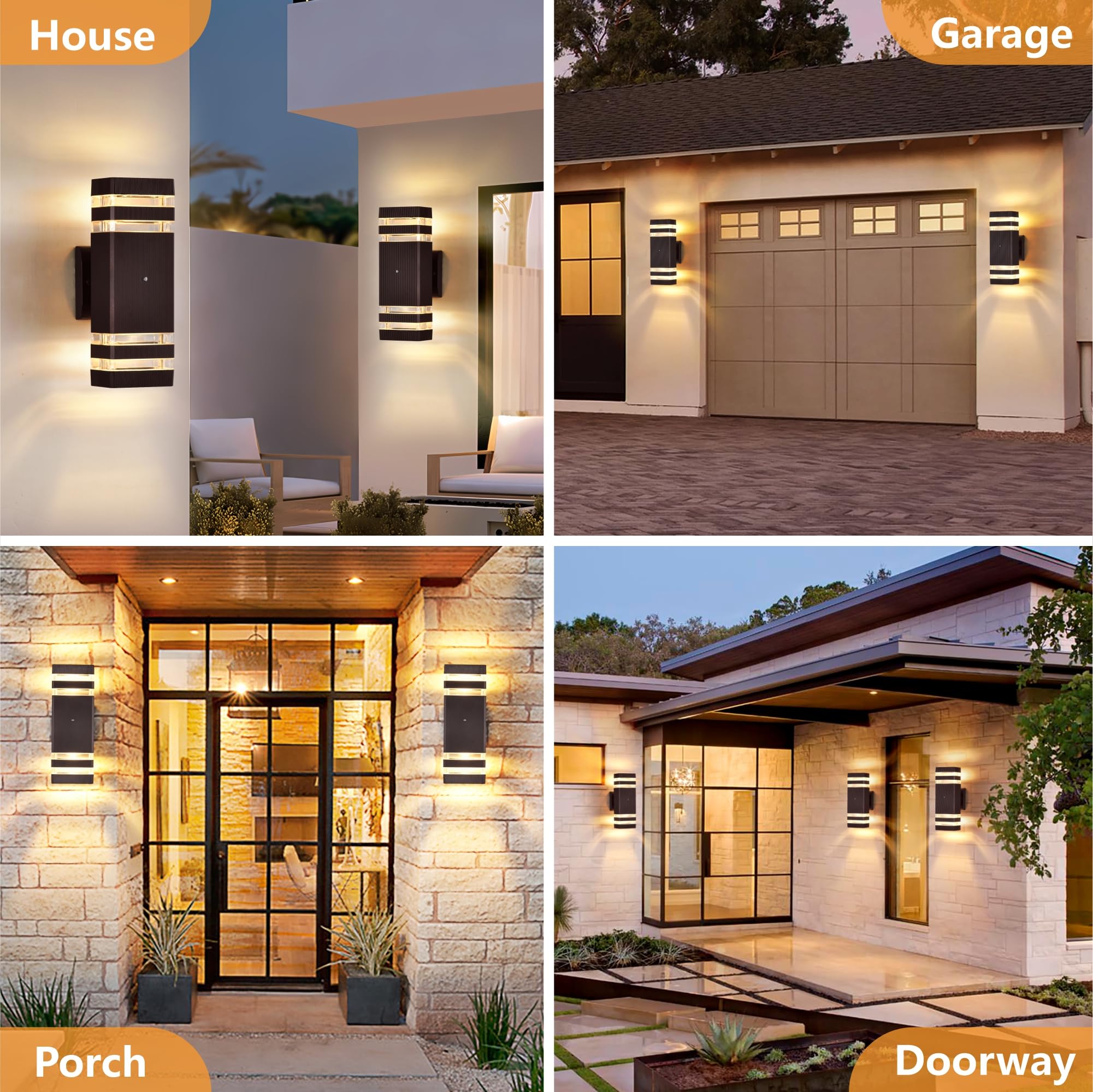DASTOR 4 Pack Dusk to Dawn Outdoor Wall Lights - Modern Brown Waterproof Aluminum Up Down Lighting Fixtures for House Exterior, Porch, Garage & Patio - Perfect for Pathway Illumination and Nighttime Safety