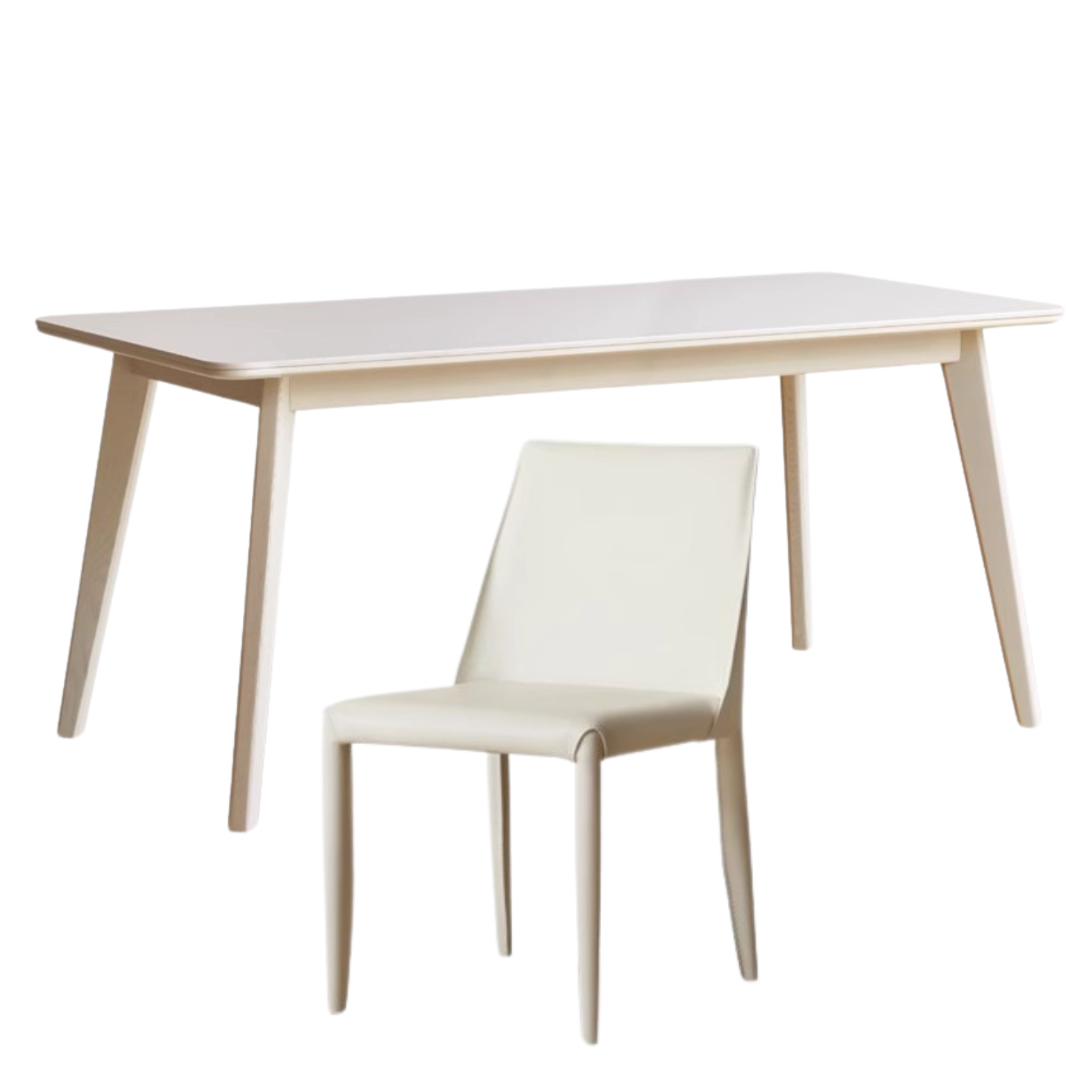 Birch Solid Wood Dining Table - Cream Wind White Finish - Modern Farmhouse Style for Kitchen, Dining Room & Small Spaces