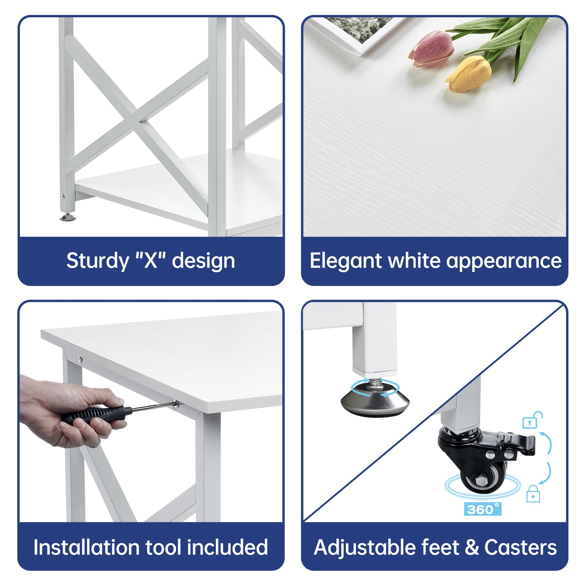 23.6 x 23.6 Inches Large Printer Stand with Storage Shelf | 2-Tier Square Rolling Cart with Wheels for Home Office | Compatible with Laser Printer, 3D Printer & Mini Fridge | Multi-Purpose Mobile Organizer for Workspace & Living Room - White