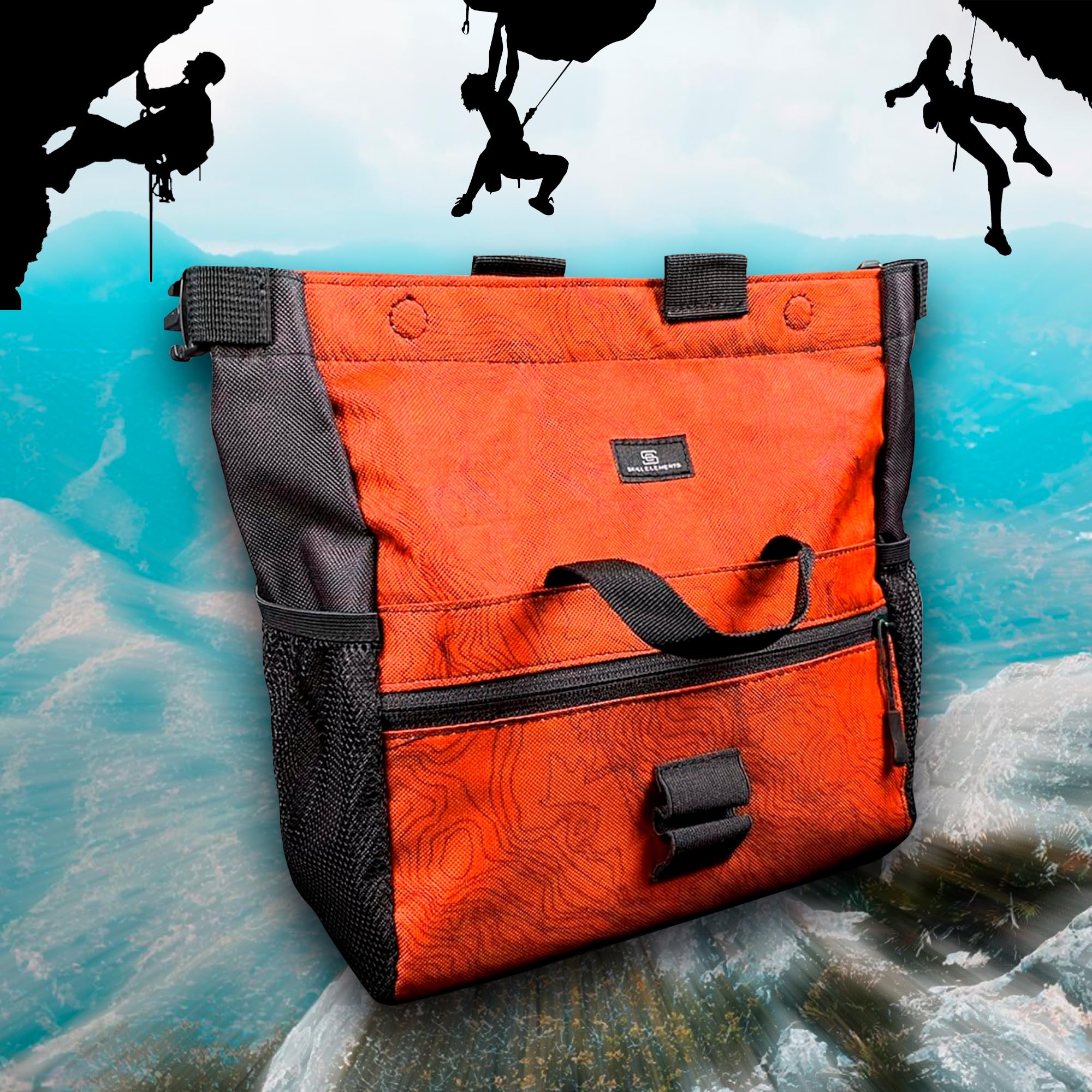 Premium Chalk Bucket for Rock Climbing & Bouldering - Large Magnetic Closure Chalk Bag with 2 Zippered Pockets, 2 Side Pockets & 4 Brush Holders - Ideal for Indoor Gym Training & Outdoor Climbing Adventures