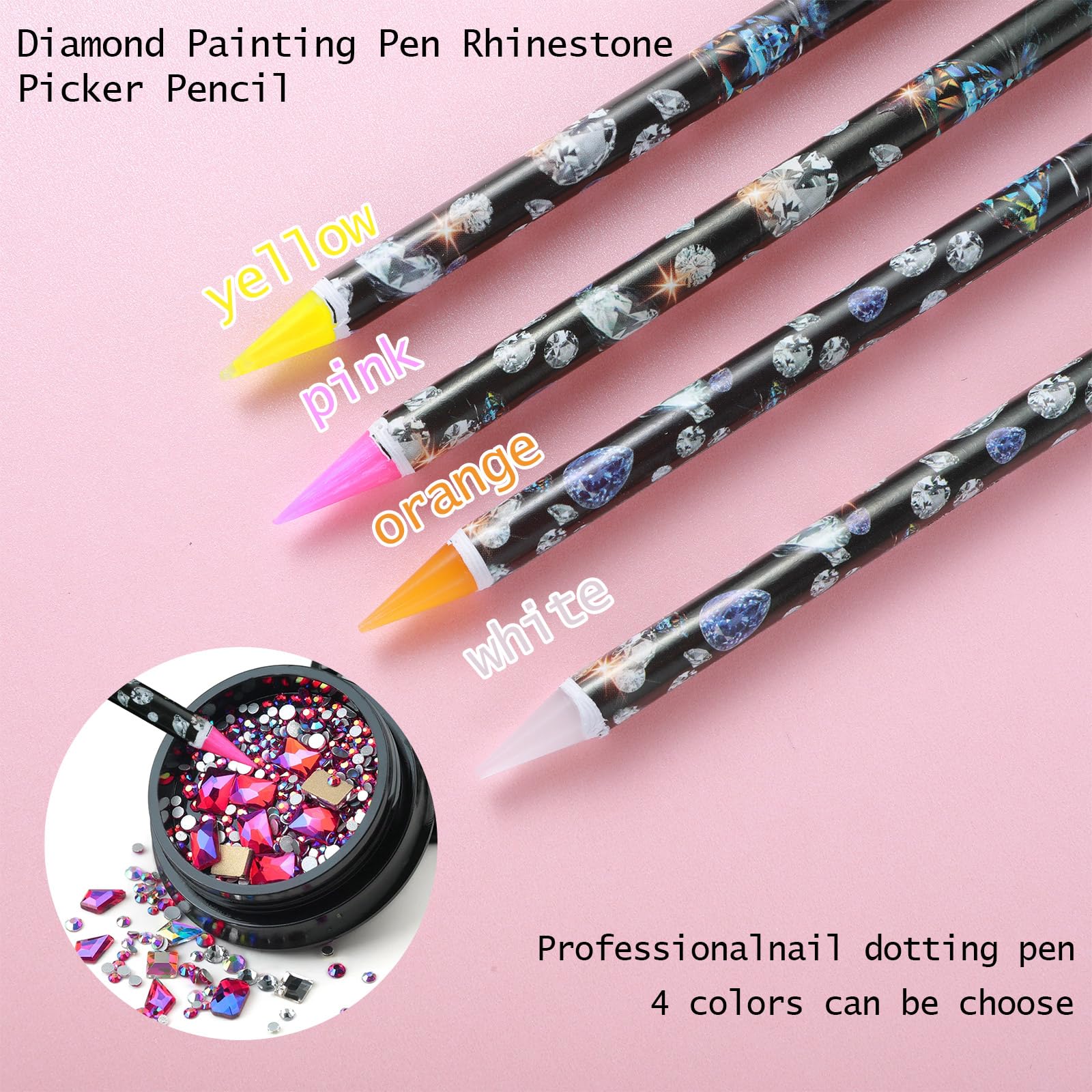 4 Pcs Rhinestone Picker Tool Set - Self Adhesive Wax Pencil & Gem Picker Pen with Sharpener - Perfect for DIY Nail Art, Jewelry Making, and Crafting Projects